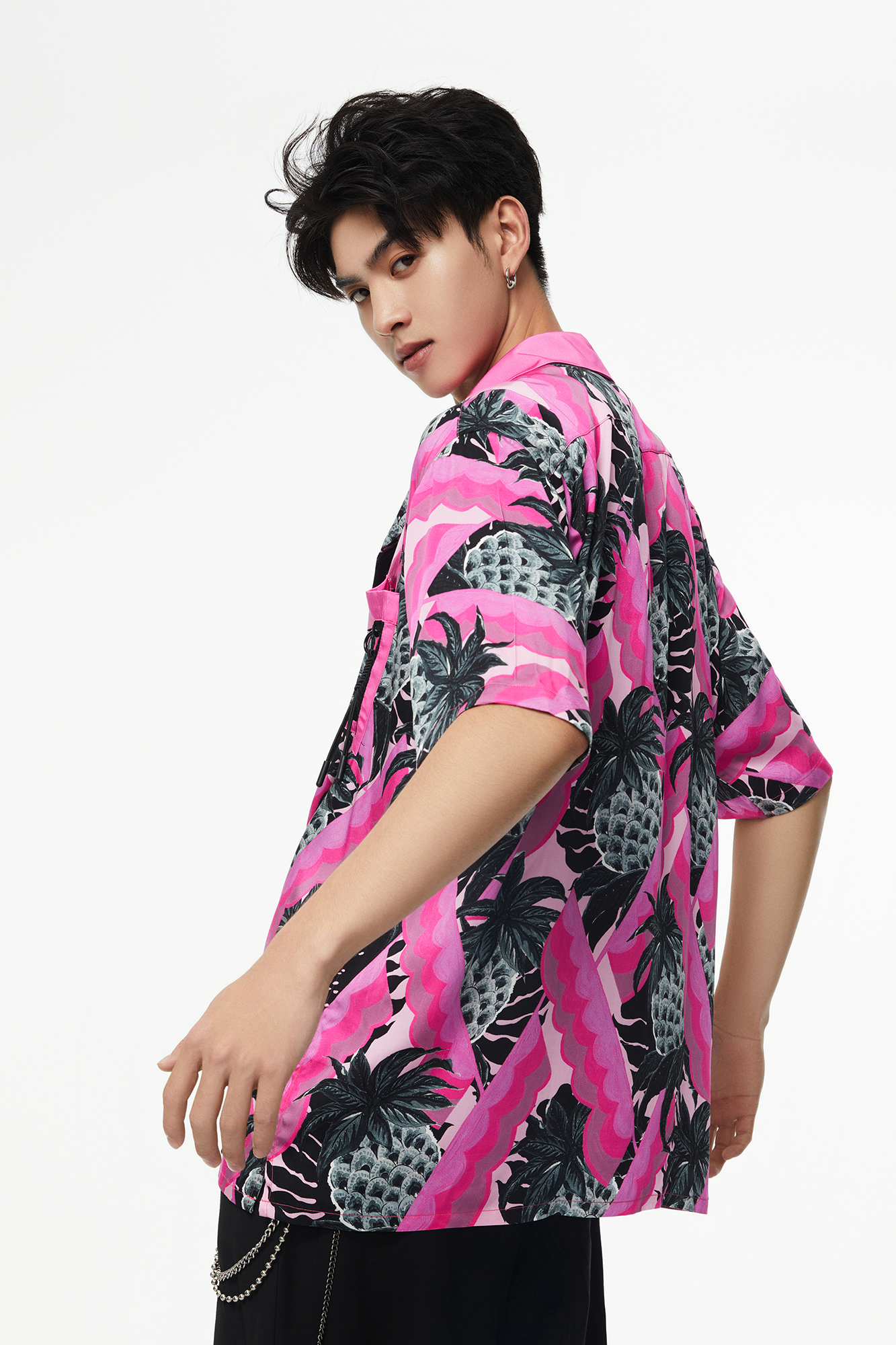 MASH UP ASIA Hawaiian Pineapple Graphic Half Shirt Black, premium urban and streetwear designers apparel on PROJECTISR.com, MASH UP ASIA