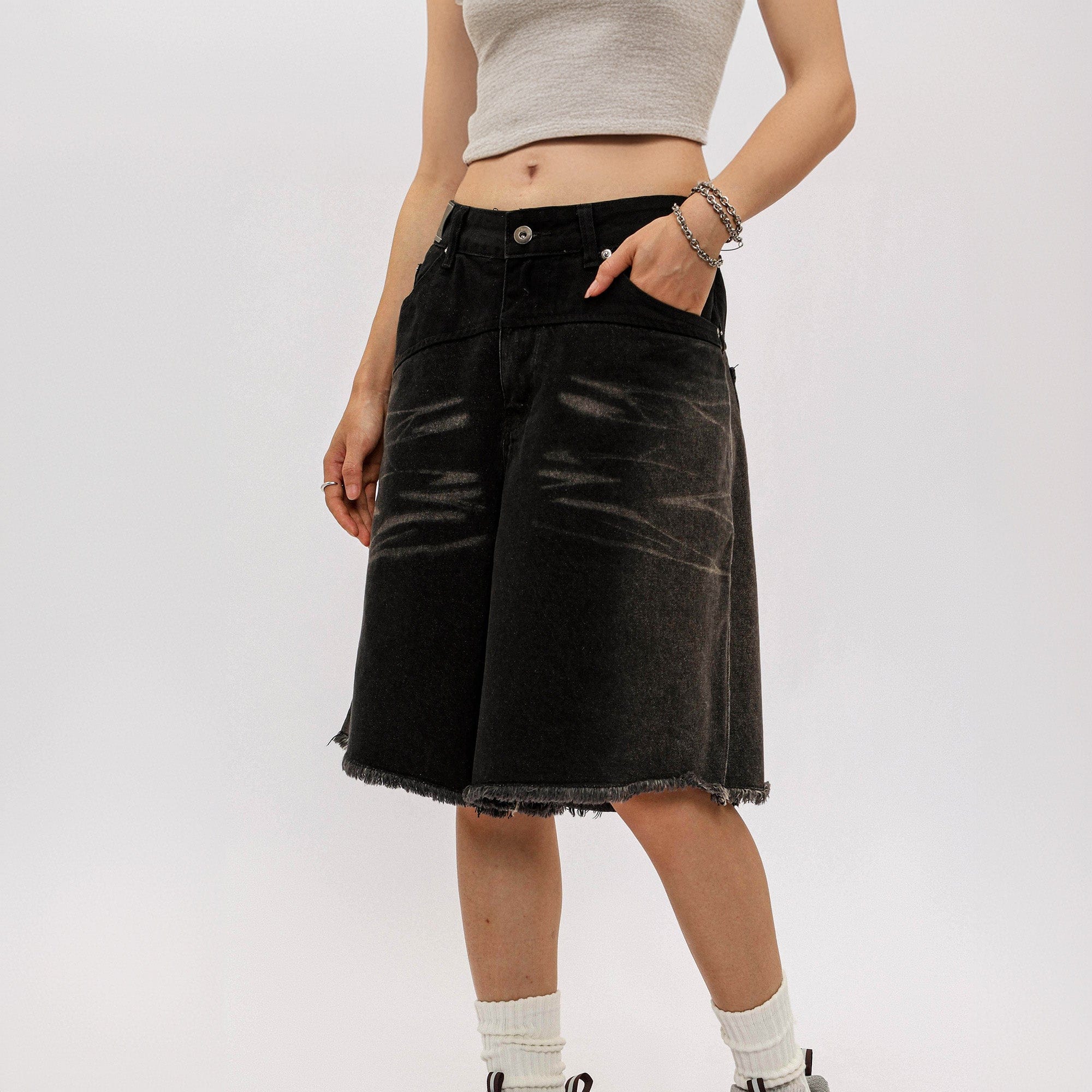 OVDY Retro Deconstructed Washed Raw Edge Shorts