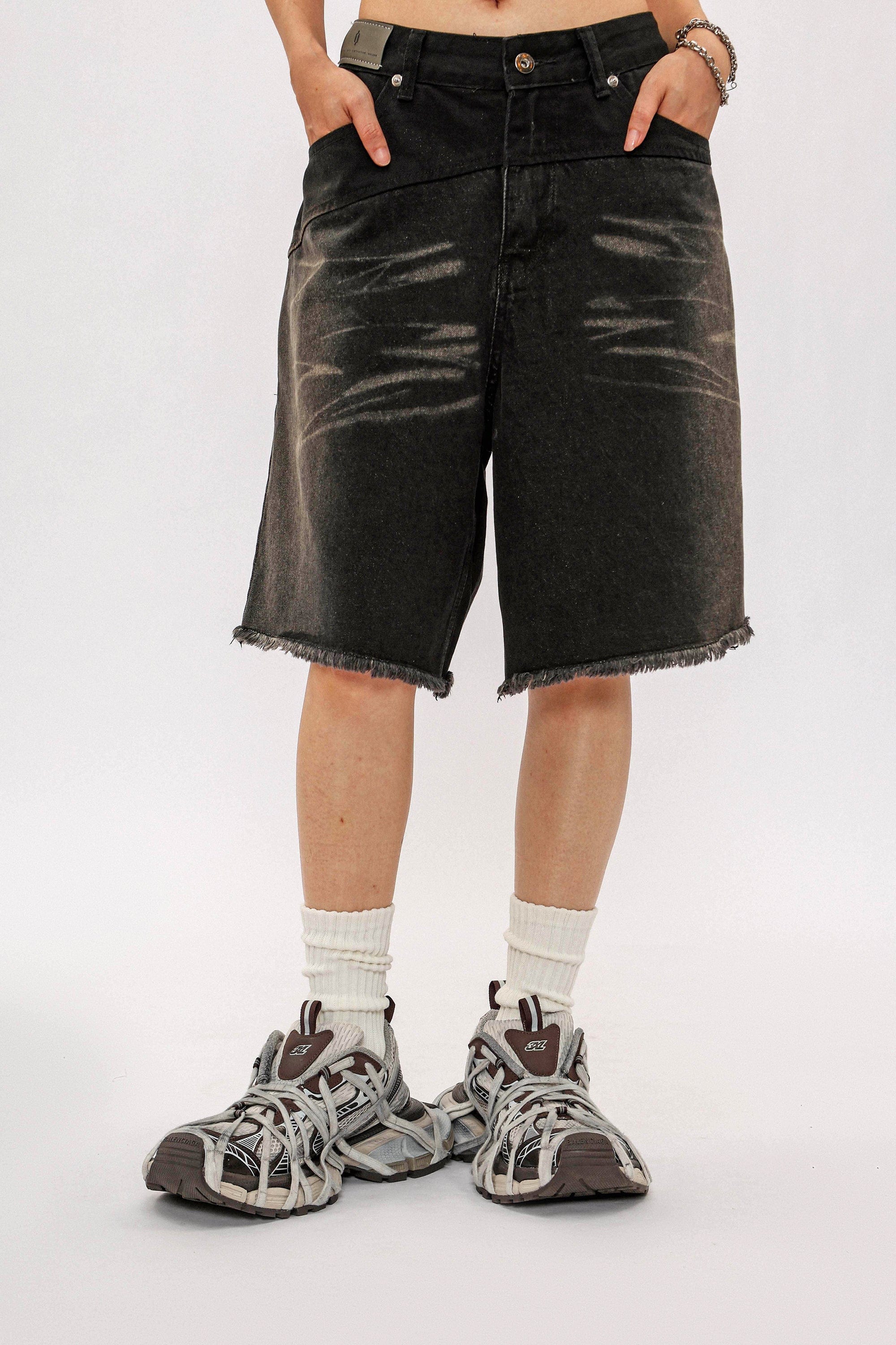 OVDY Retro Deconstructed Washed Raw Edge Shorts