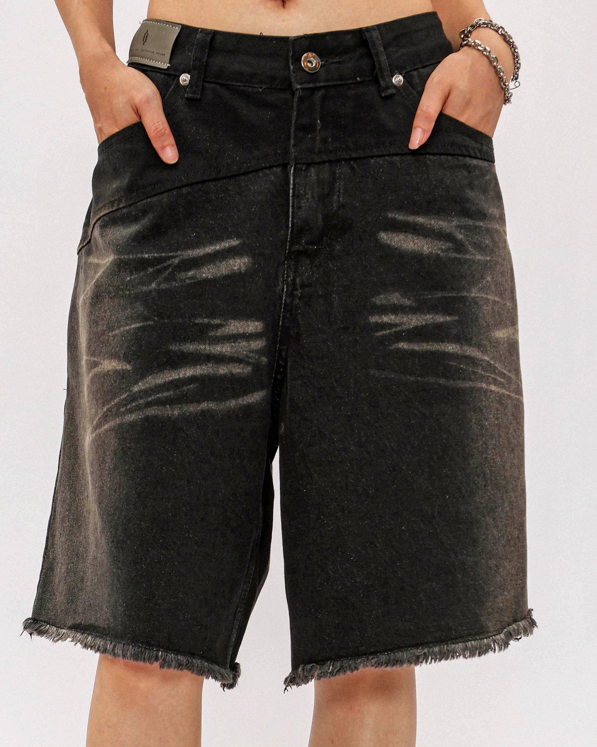 OVDY Retro Deconstructed Washed Raw Edge Shorts