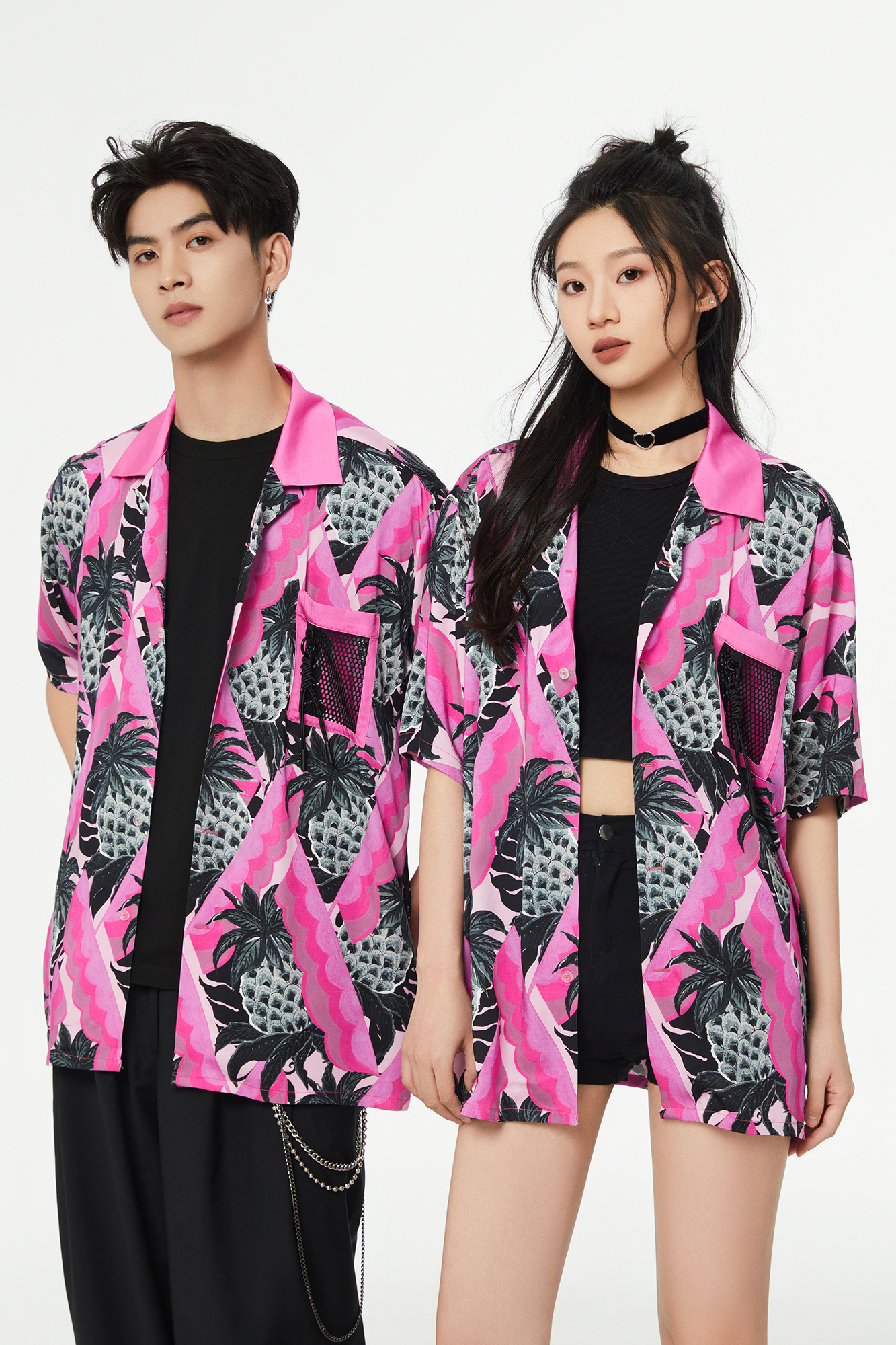 MASH UP ASIA Hawaiian Pineapple Graphic Half Shirt Black, premium urban and streetwear designers apparel on PROJECTISR.com, MASH UP ASIA