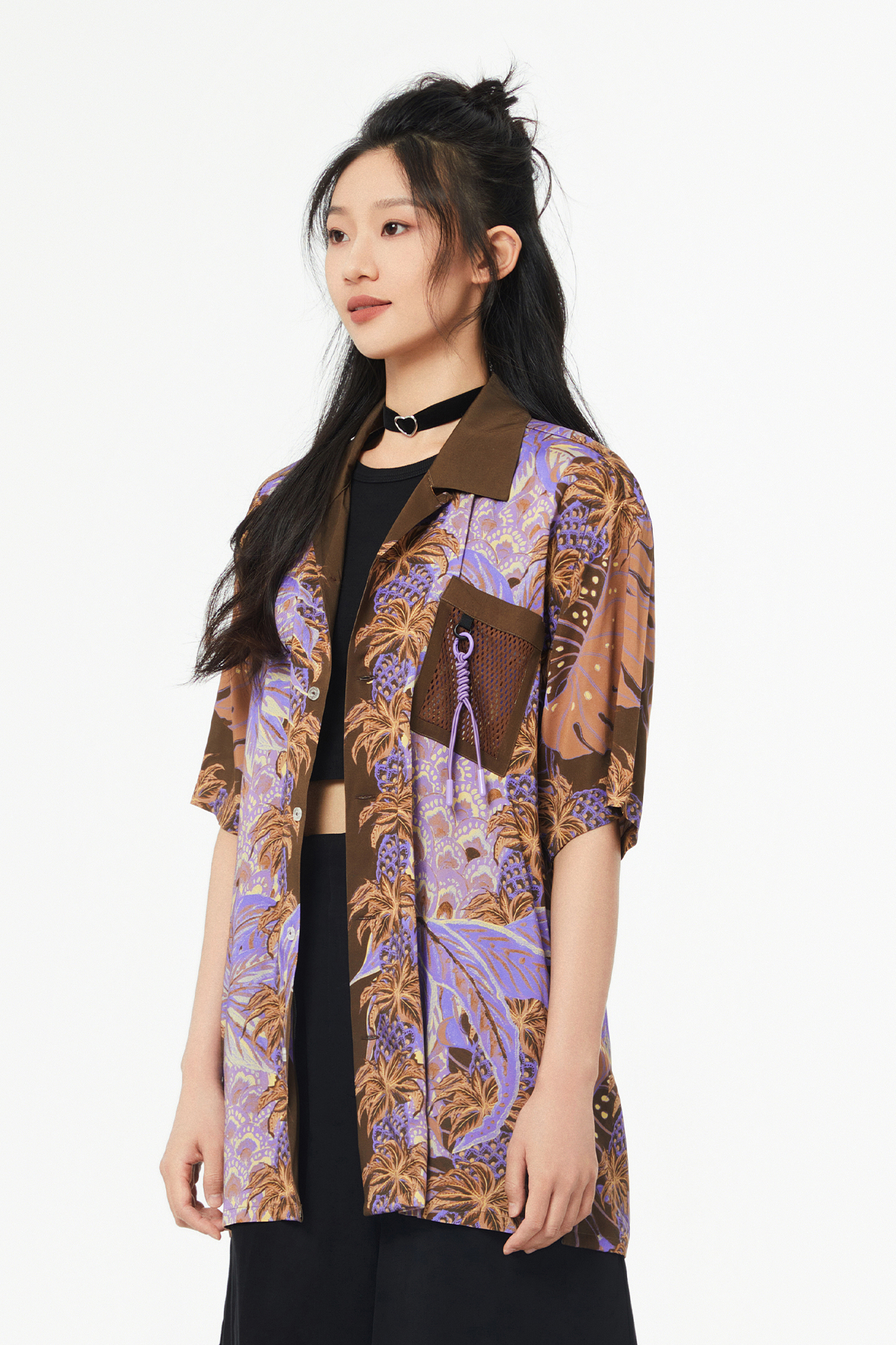 MASH UP ASIA Hawaiian Pineapple Graphic Half Shirt Purple, premium urban and streetwear designers apparel on PROJECTISR.com, MASH UP ASIA