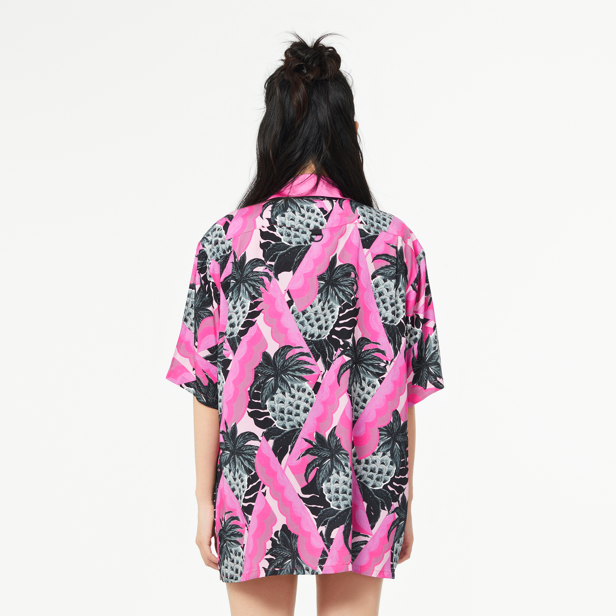 MASH UP ASIA Hawaiian Pineapple Graphic Half Shirt Black, premium urban and streetwear designers apparel on PROJECTISR.com, MASH UP ASIA