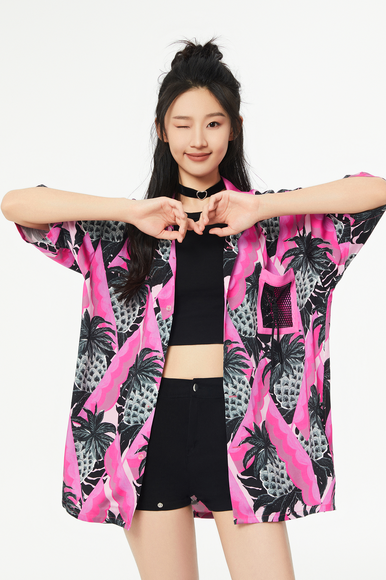 MASH UP ASIA Hawaiian Pineapple Graphic Half Shirt Black, premium urban and streetwear designers apparel on PROJECTISR.com, MASH UP ASIA