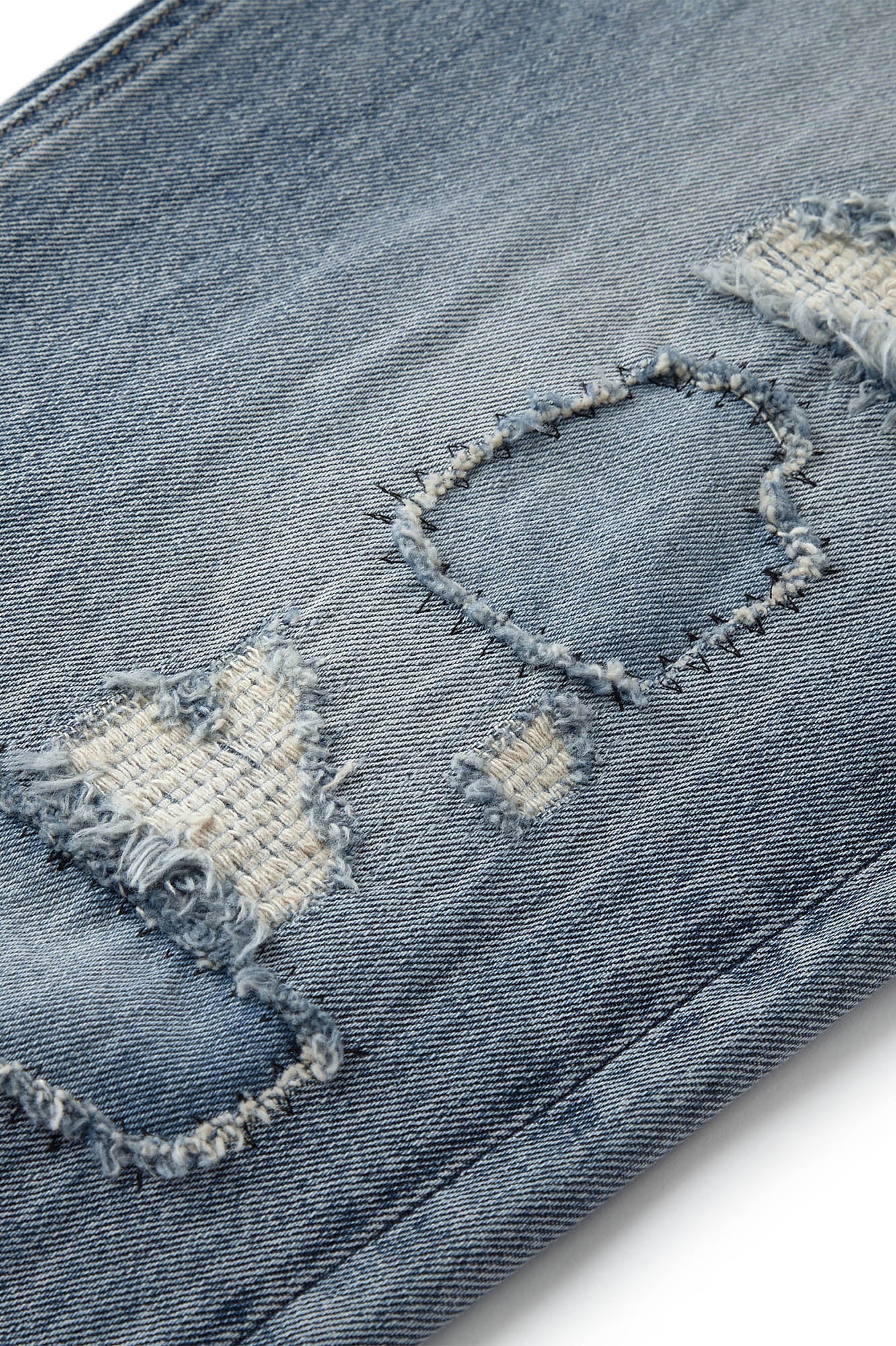 BONELESS Patched Distressed Straight-Leg Jeans