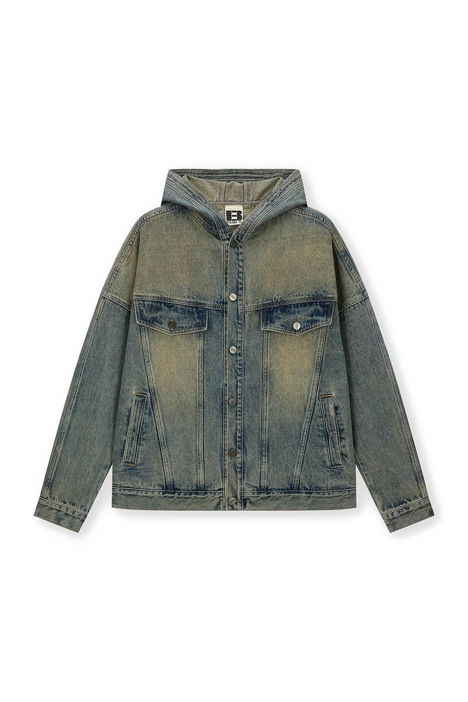 BONELESS Washed Pocket Hooded Denim Jacket, premium urban and streetwear designers apparel on PROJECTISR.com, BONELESS