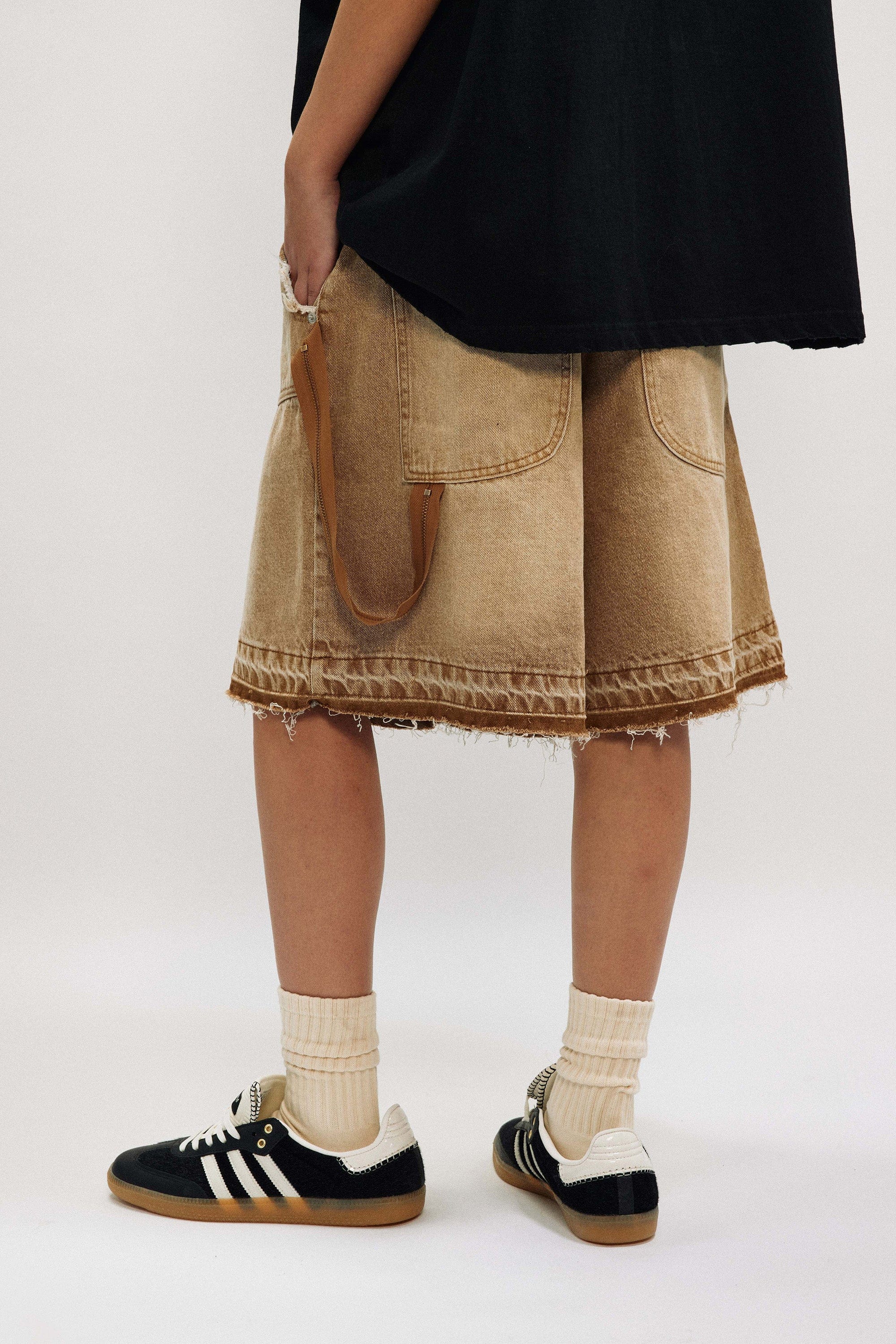 OVDY Retro Faded Spliced Raw Edge Shorts