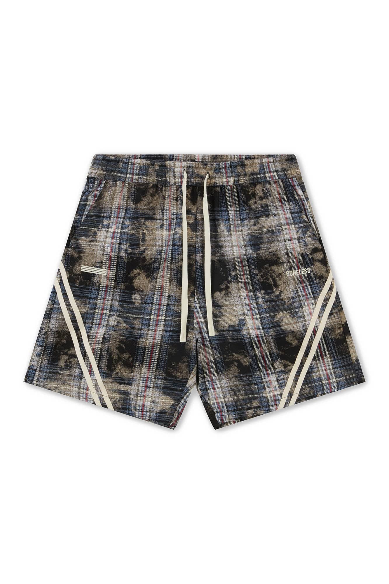 BONELESS Plaid Distressed Drawstring Shorts, premium urban and streetwear designers apparel on PROJECTISR.com, BONELESS