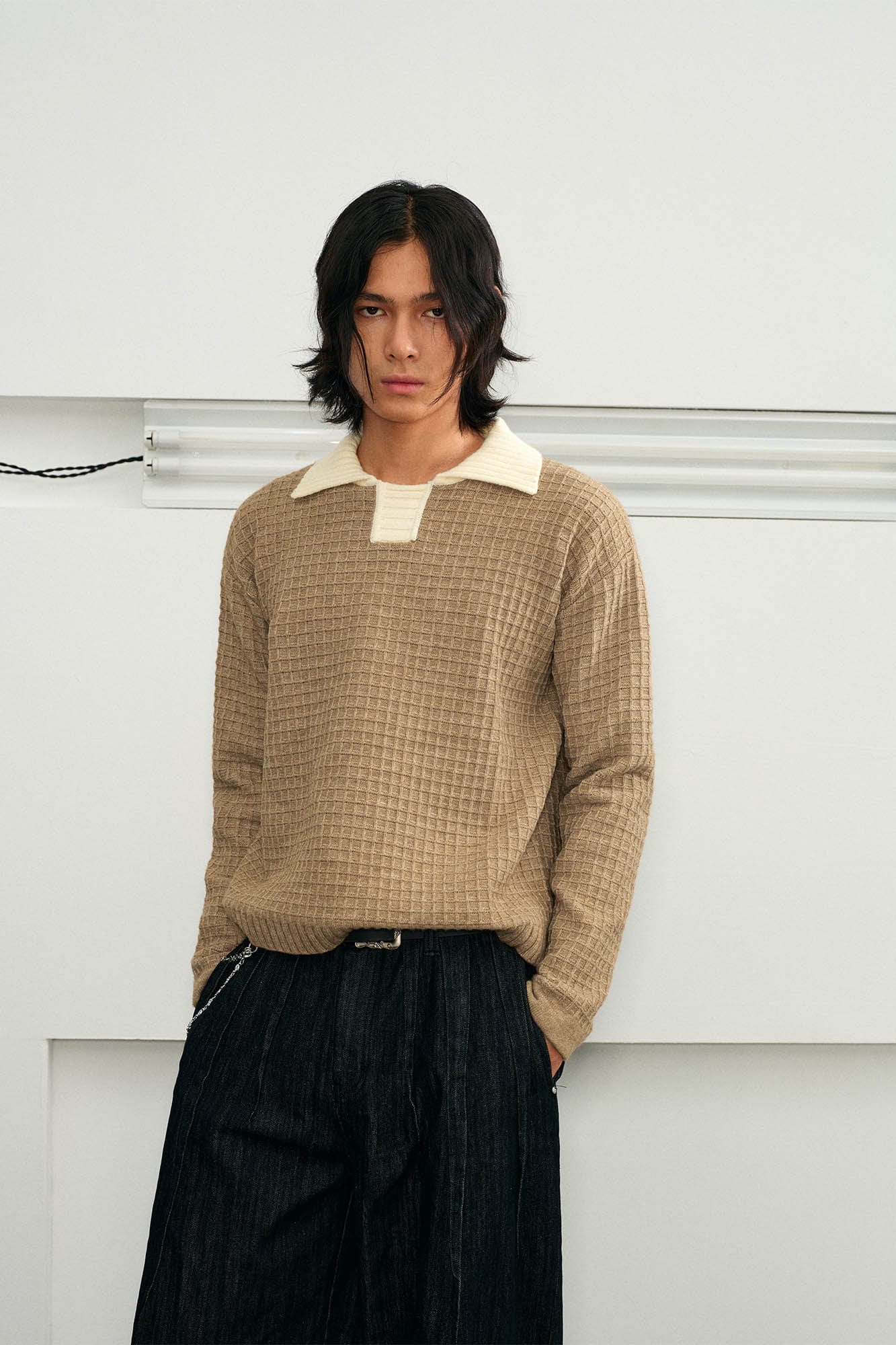 KREATE Waffle Knit Polo Sweater