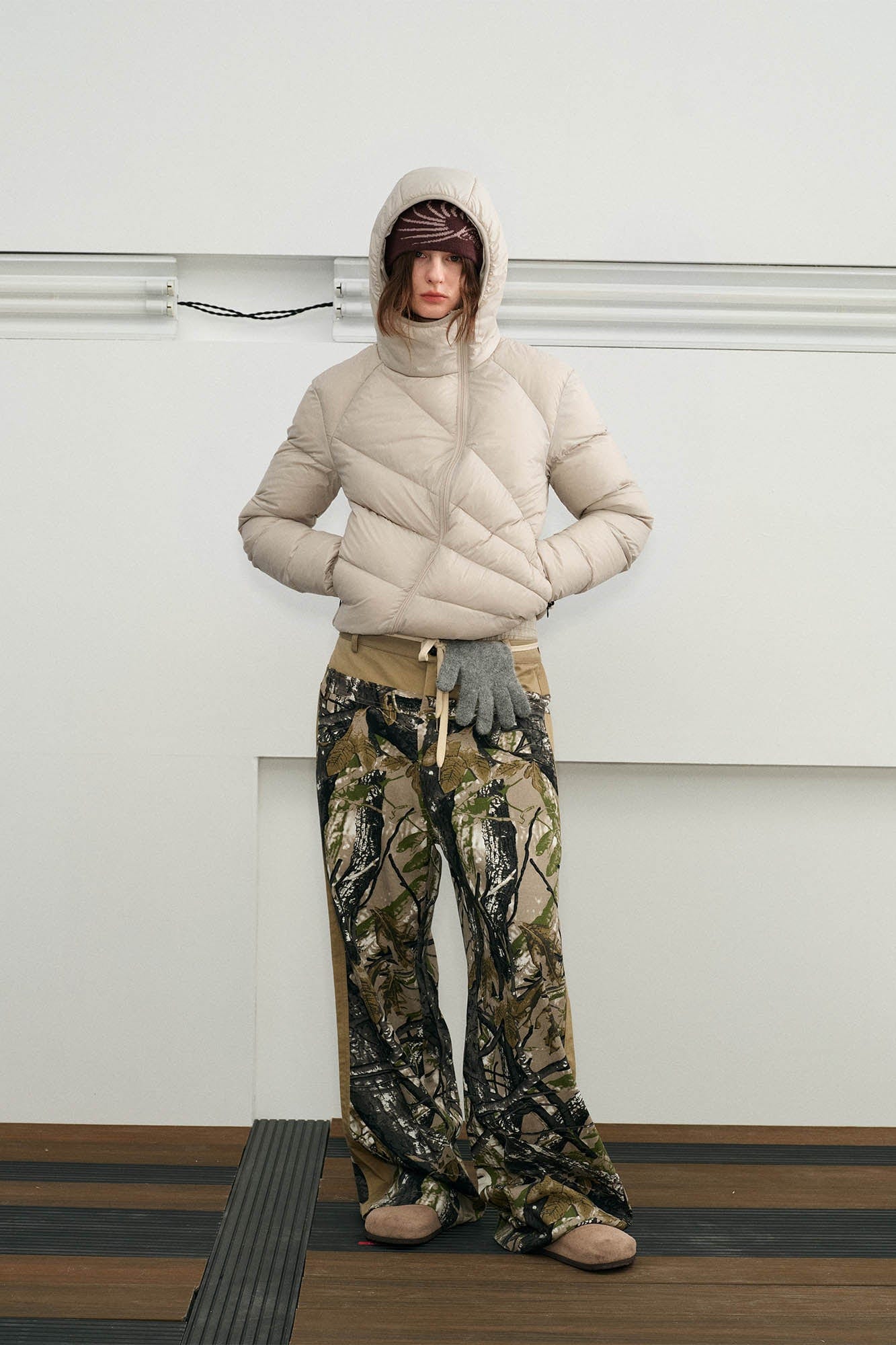 KREATE Asymmetrical Quilted Hooded Down Jacket