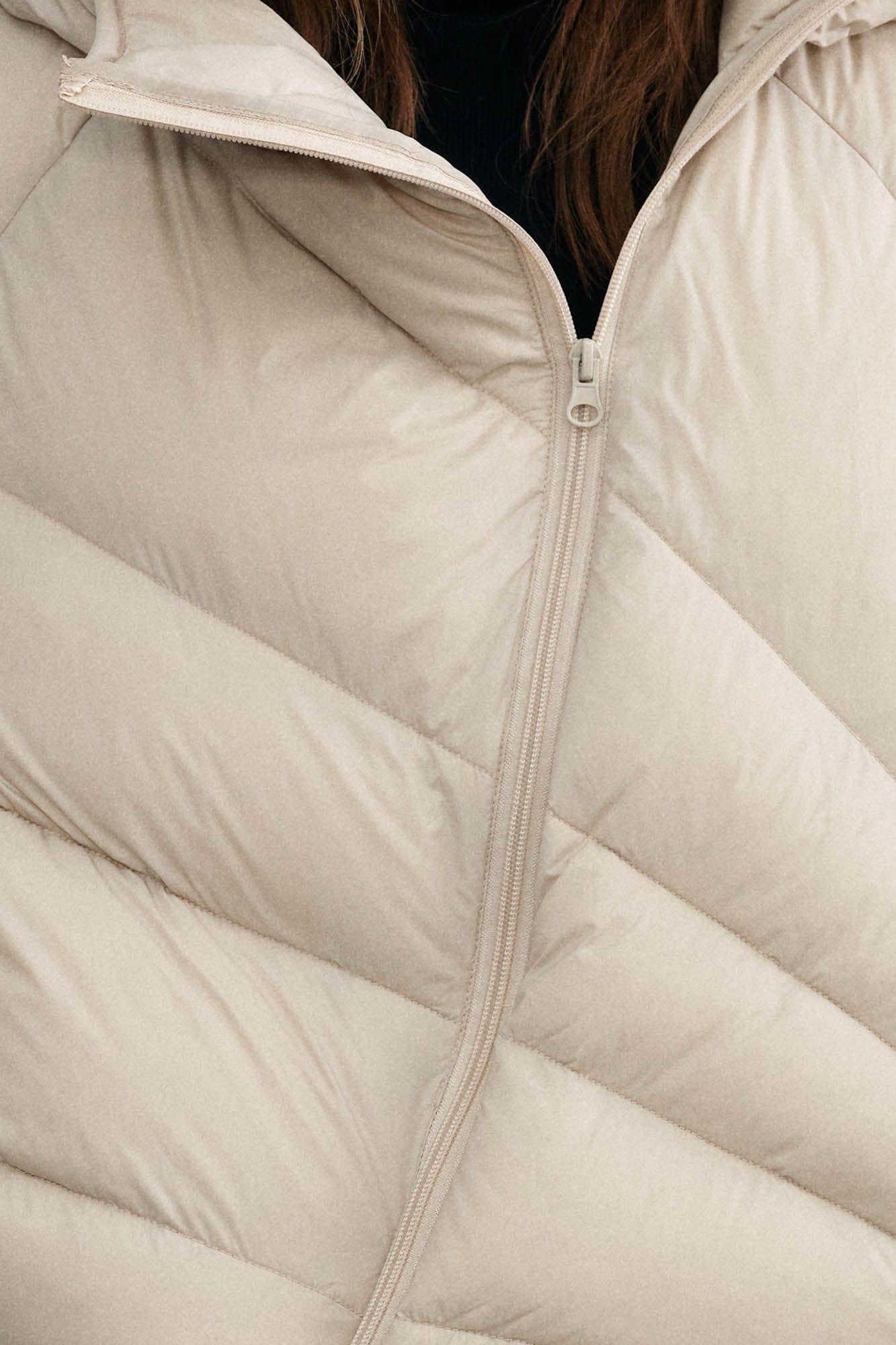 KREATE Asymmetrical Quilted Hooded Down Jacket