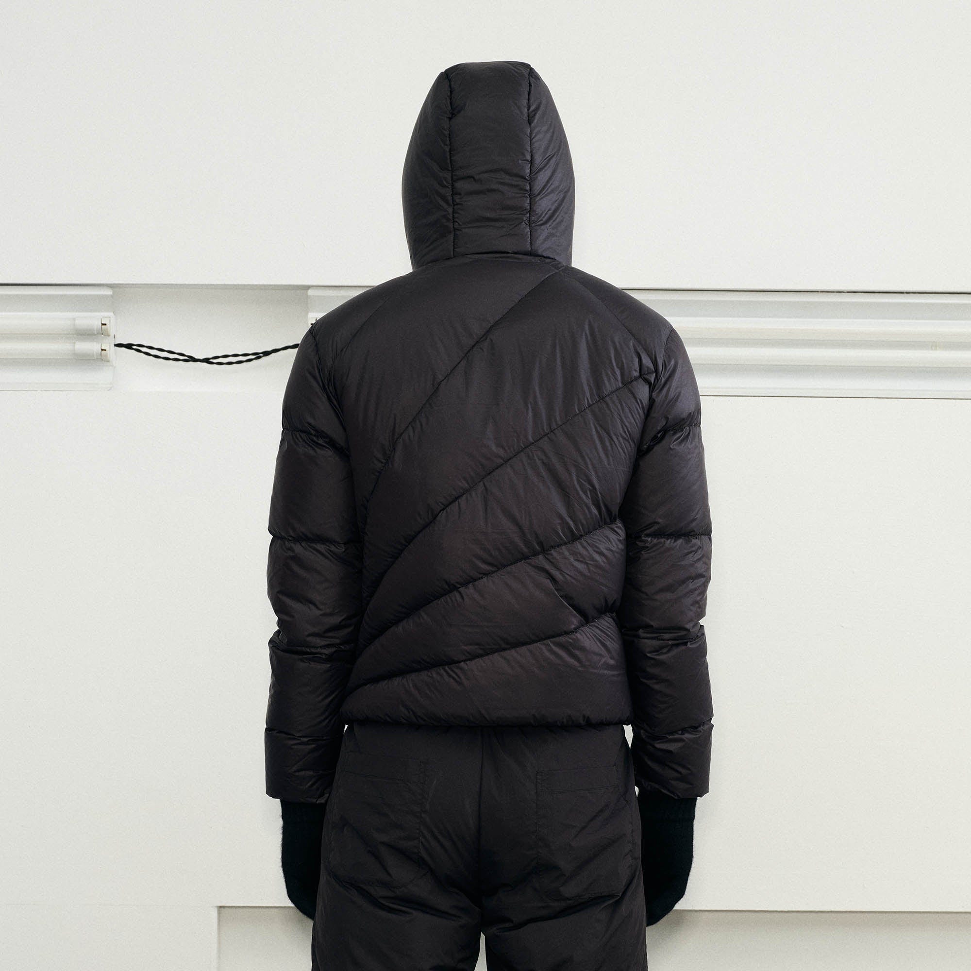 KREATE Asymmetrical Quilted Hooded Down Jacket