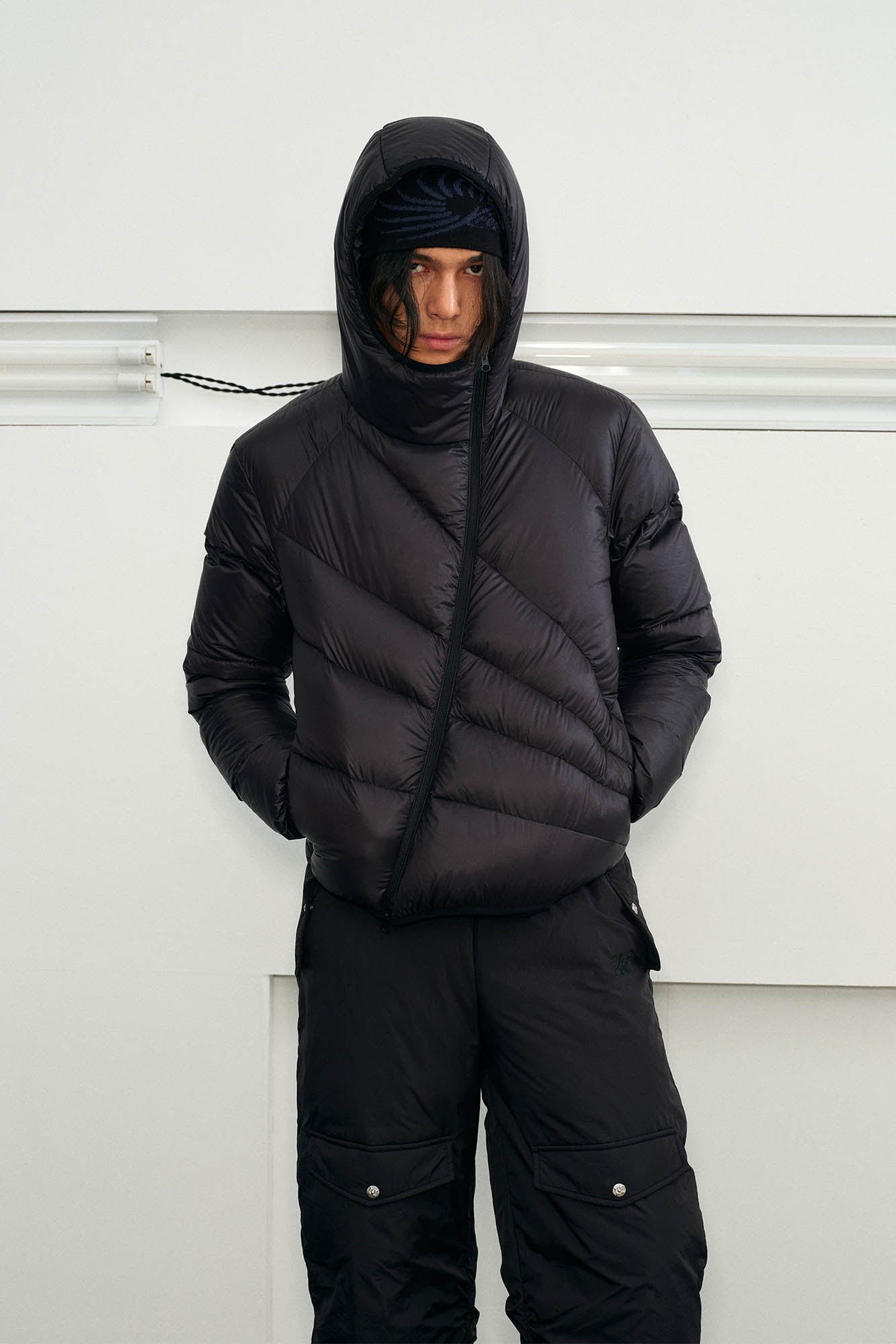 KREATE Asymmetrical Quilted Hooded Down Jacket