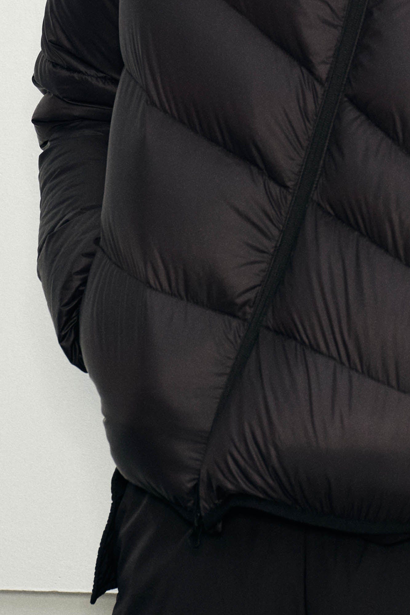 KREATE Asymmetrical Quilted Hooded Down Jacket