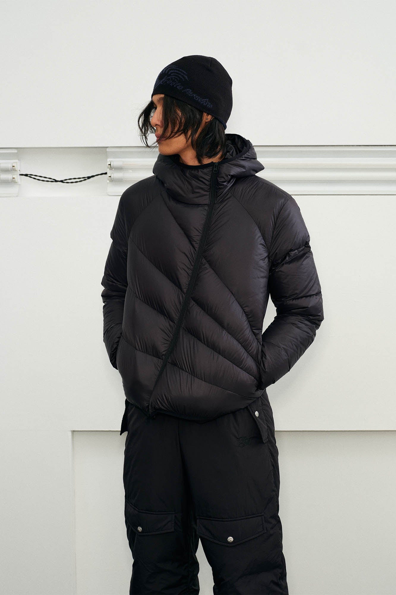 KREATE Asymmetrical Quilted Hooded Down Jacket