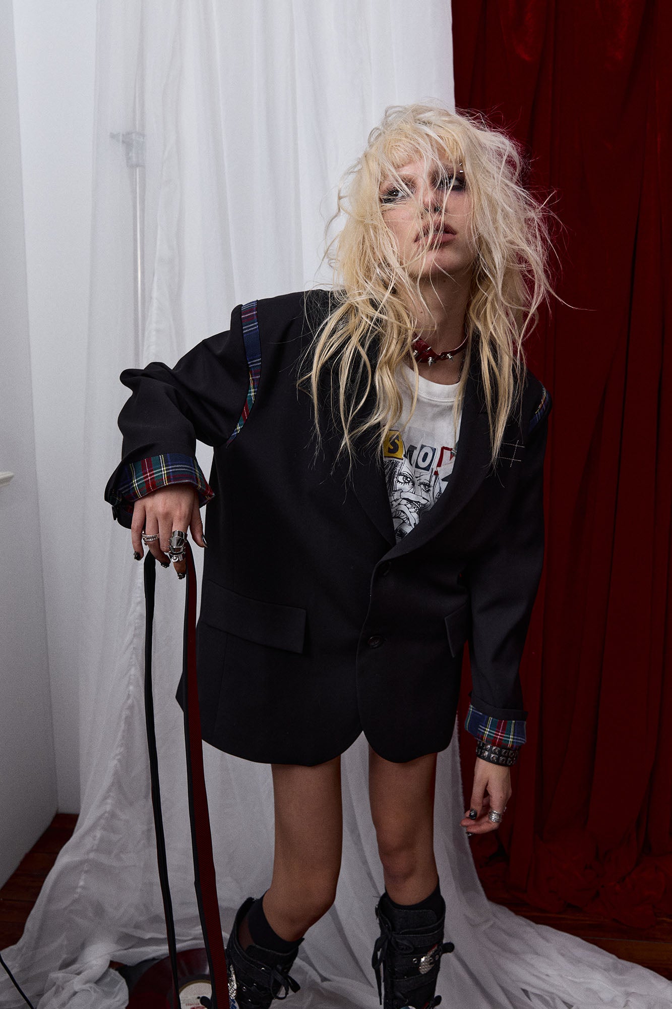 DONSMOKE × NANA Plaid Panel Graphic Oversized Blazer, premium urban and streetwear designers apparel on PROJECTISR.com, DONSMOKE