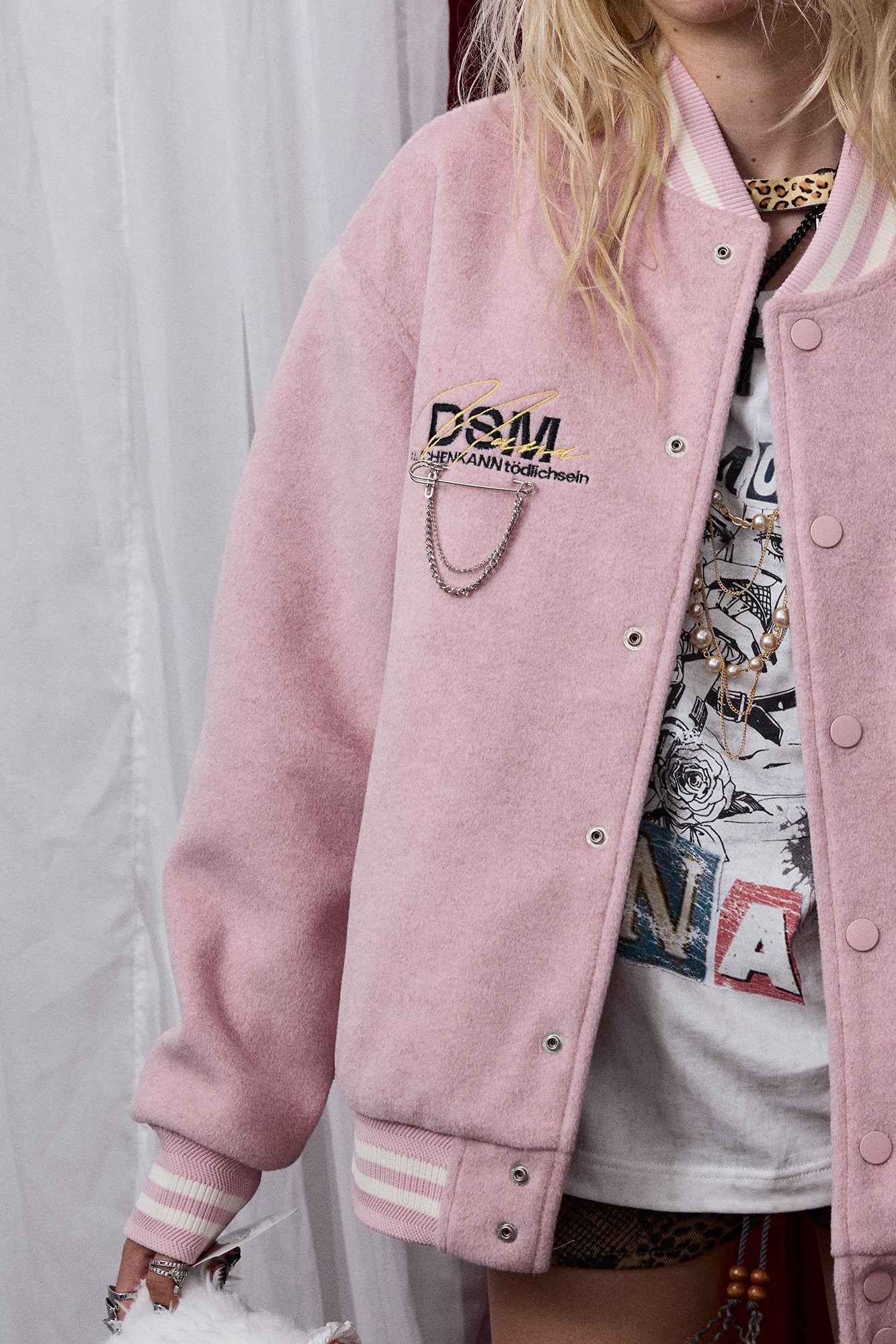 DONSMOKE Embellished Manga Patch Varsity Jacket