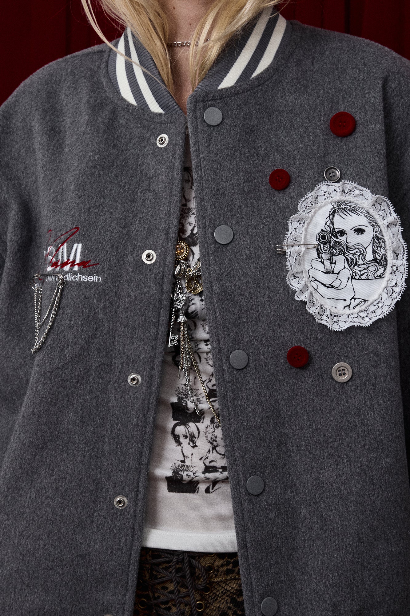 DONSMOKE Embellished Manga Patch Varsity Jacket