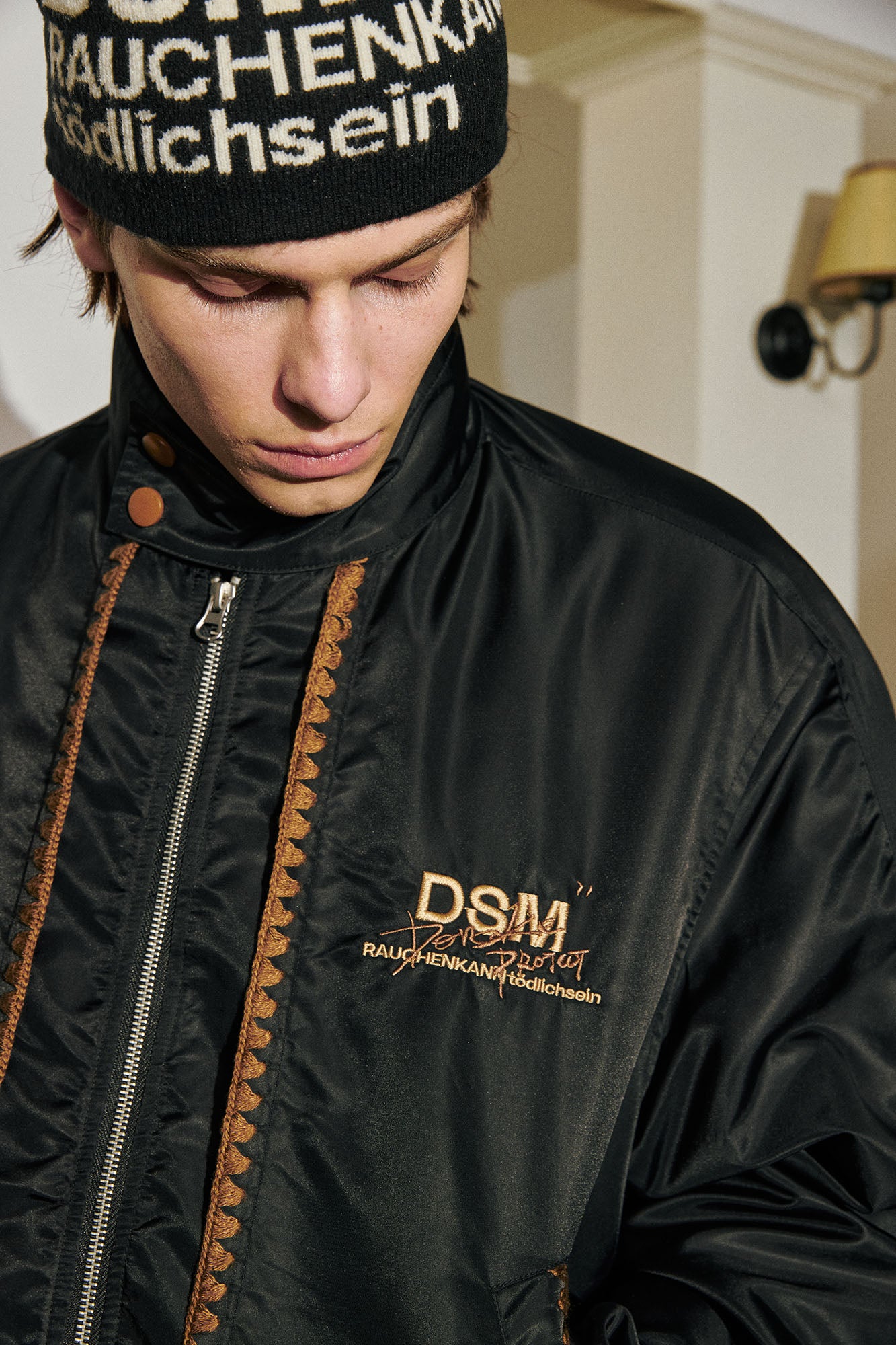 DONSMOKE Glossy Contrast Whipstitch Bomber Jacket, premium urban and streetwear designers apparel on PROJECTISR.com, DONSMOKE