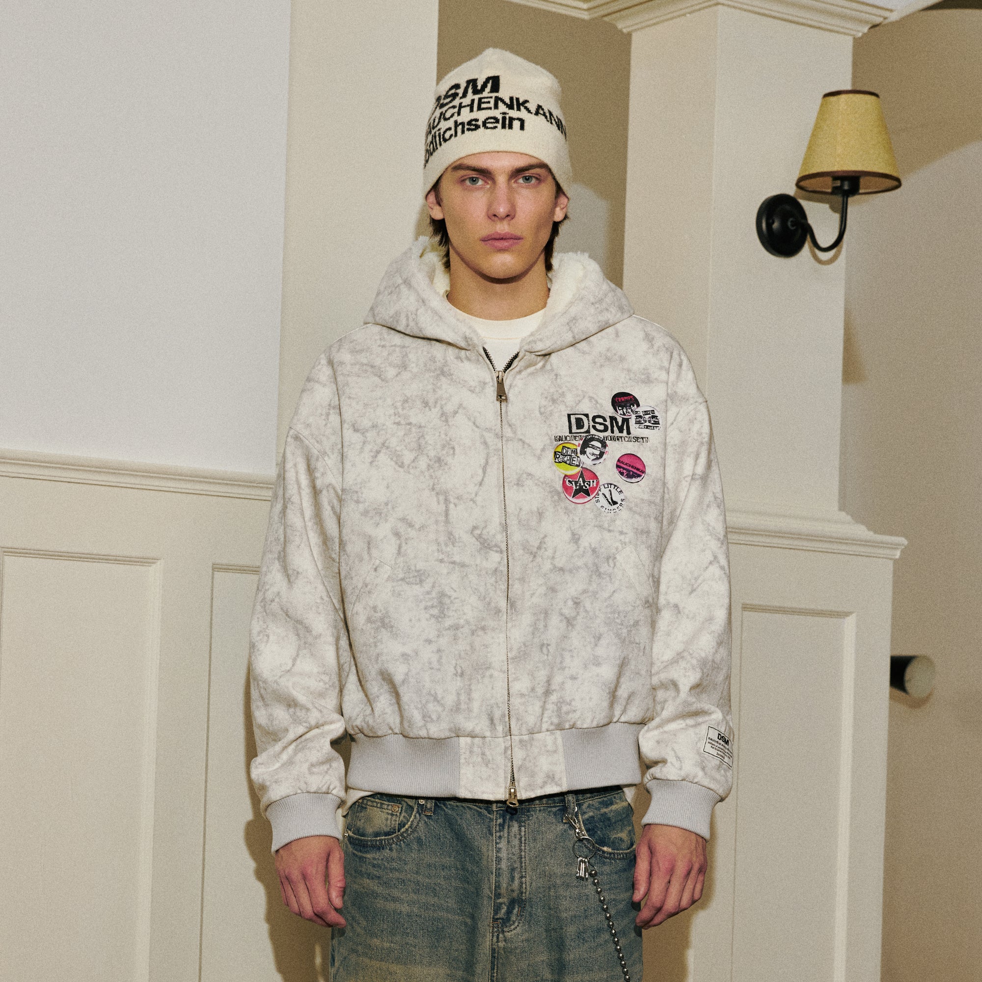 DONSMOKE Faux Fur Lined Camo Hooded Jacket