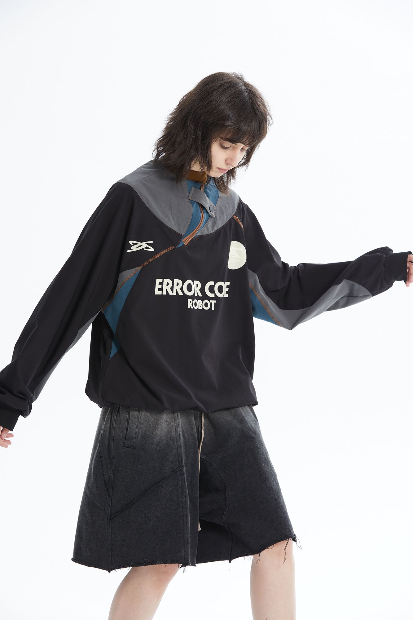 ERROR CODE ROBOT Asymmetric Zip Contrast Panel Sweatshirt, premium urban and streetwear designers apparel on PROJECTISR.com, ERROR CODE ROBOT