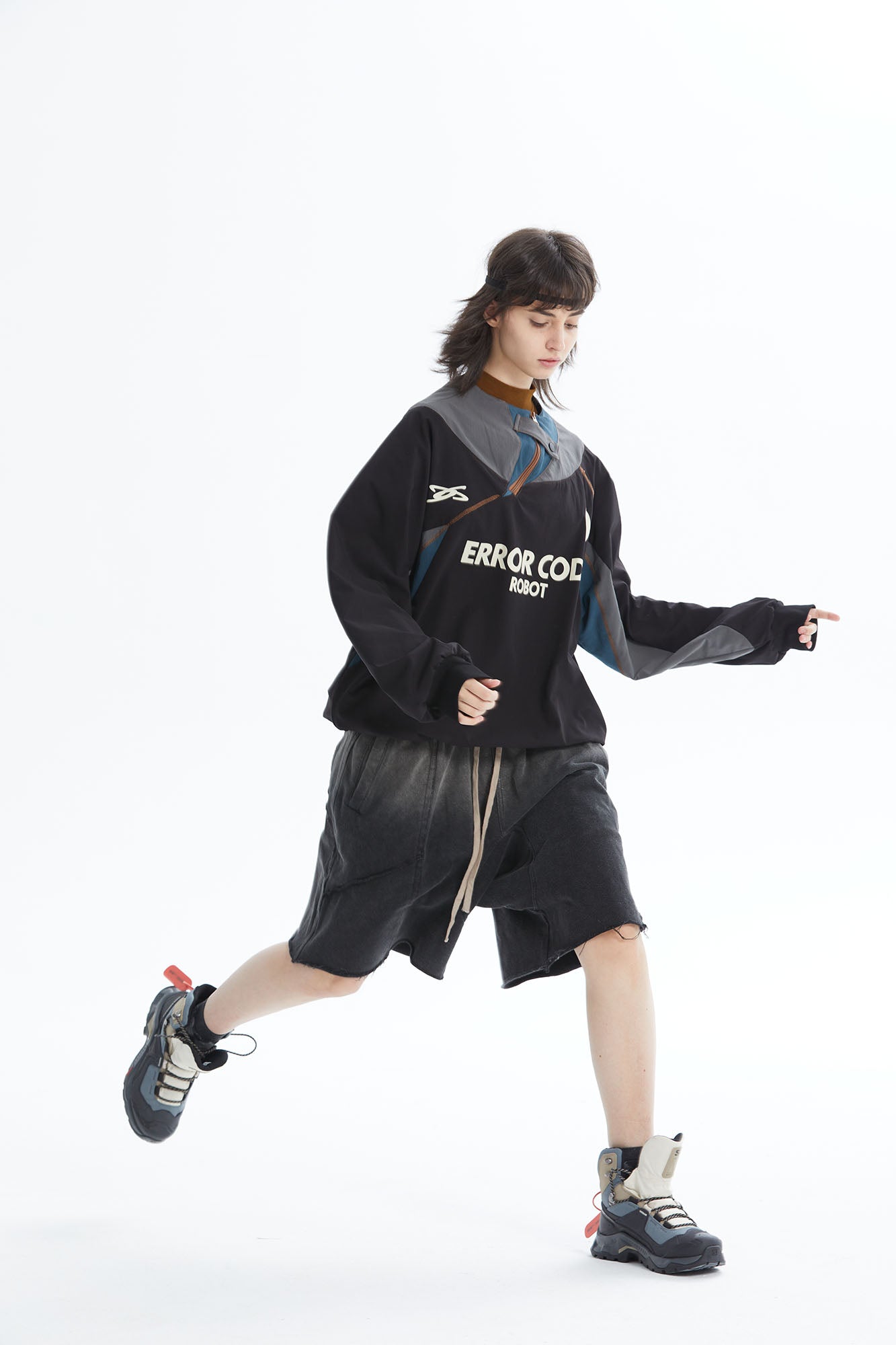 ERROR CODE ROBOT Asymmetric Zip Contrast Panel Sweatshirt, premium urban and streetwear designers apparel on PROJECTISR.com, ERROR CODE ROBOT