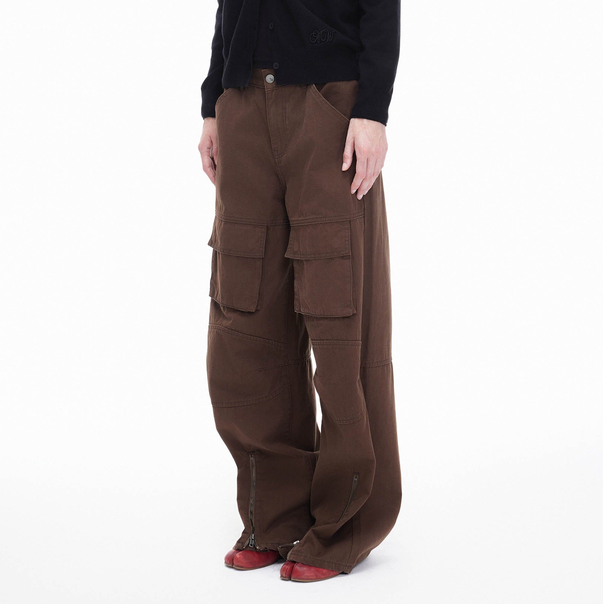 ARTIFICIAL WORLD Zip-Hem Multi-Pocket Wide-Leg Cargo