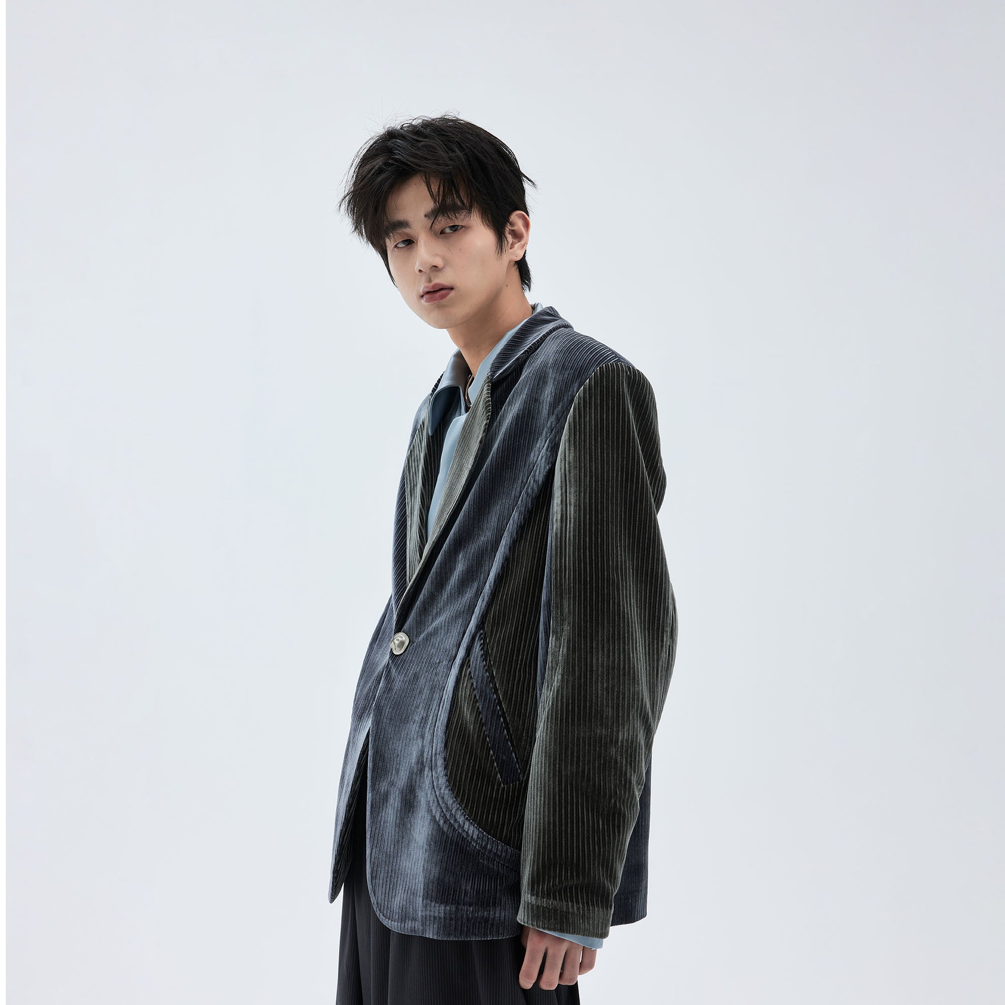TUIMU Corduroy Contrast Panel Blazer, premium urban and streetwear designers apparel on PROJECTISR.com, TUIMU