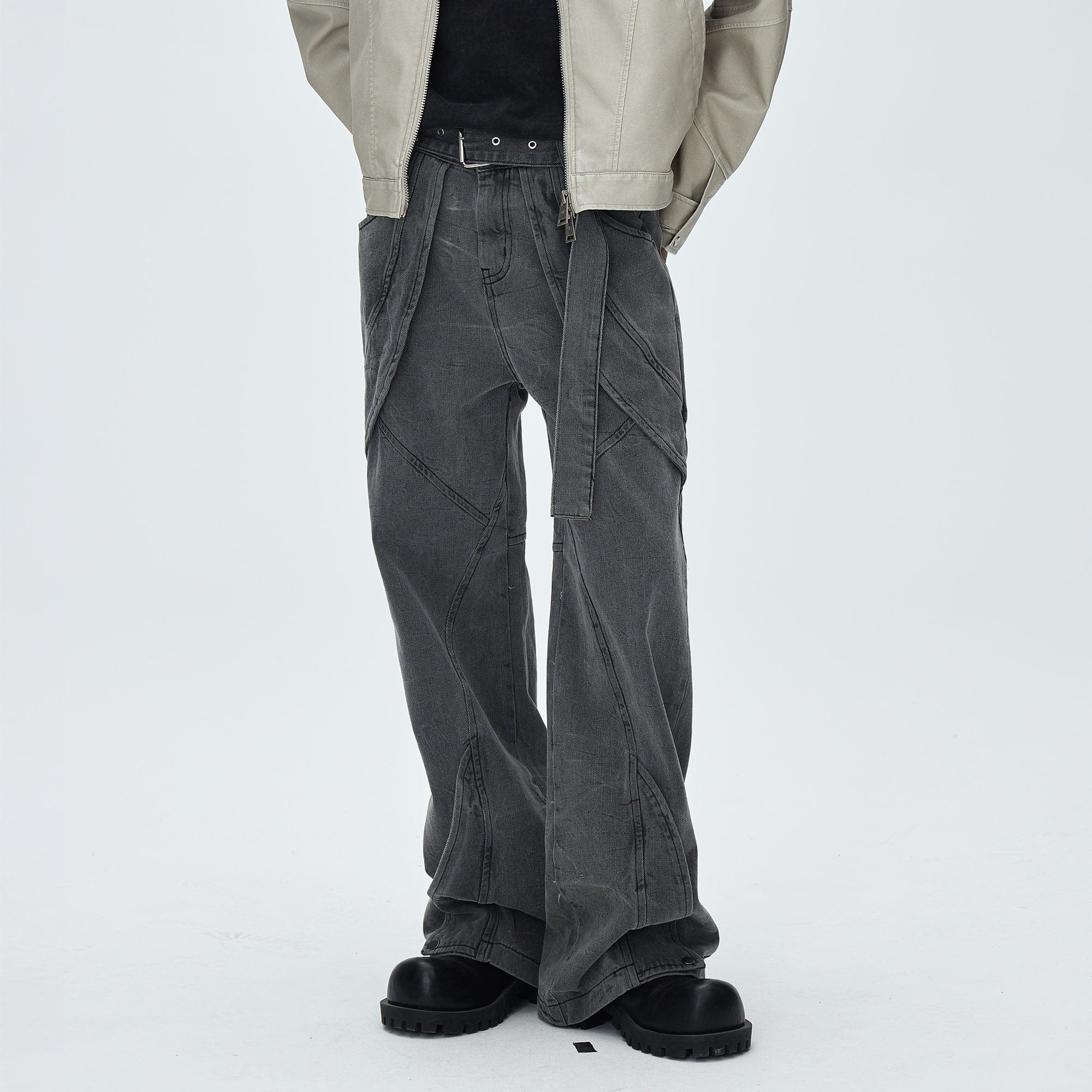 CATSSTAC Panel Washed Detachable Belt Wide-Leg Jeans, premium urban and streetwear designers apparel on PROJECTISR.com, CATSSTAC