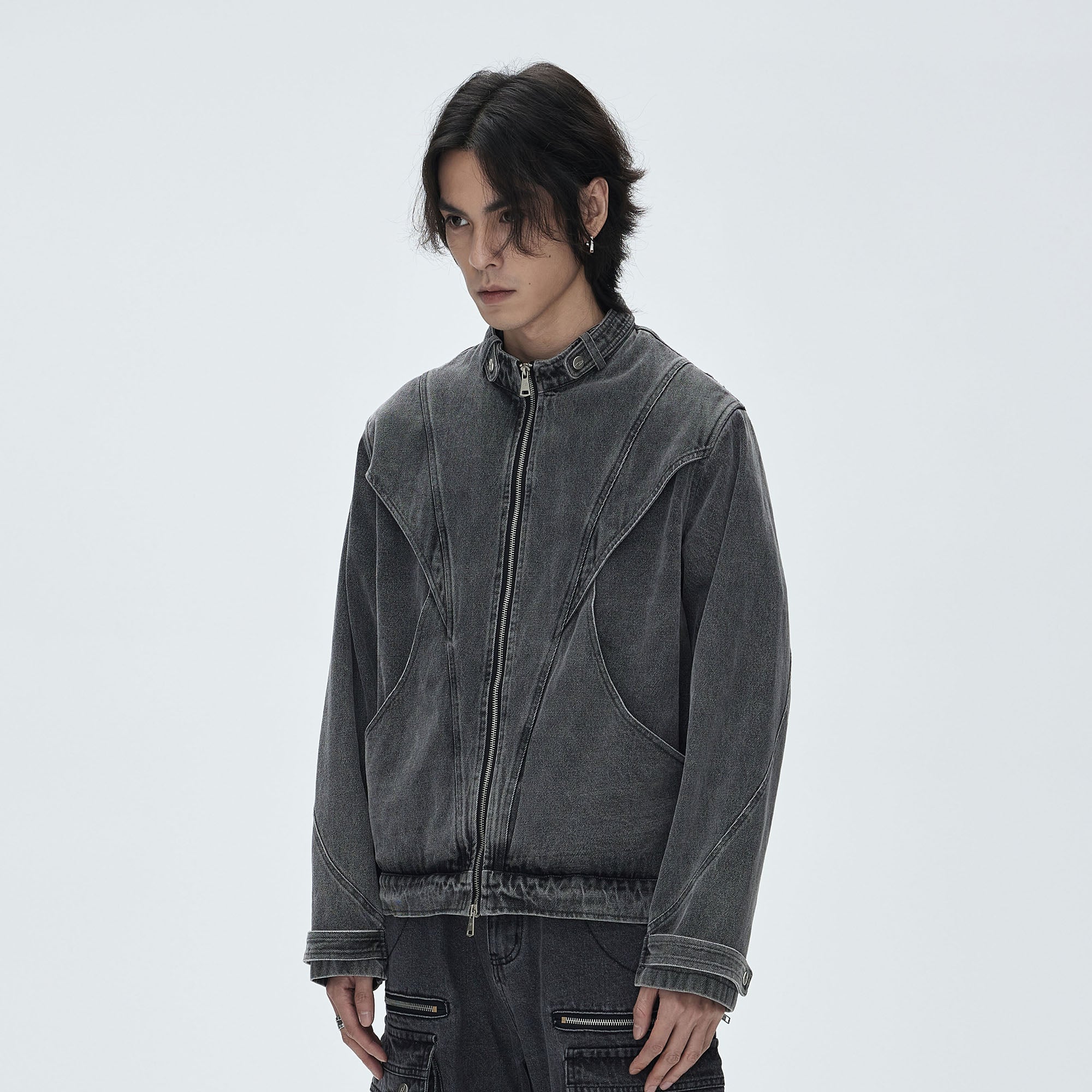 CATSSTAC Turtle-Neck Washed Denim Jacket, premium urban and streetwear designers apparel on PROJECTISR.com, CATSSTAC