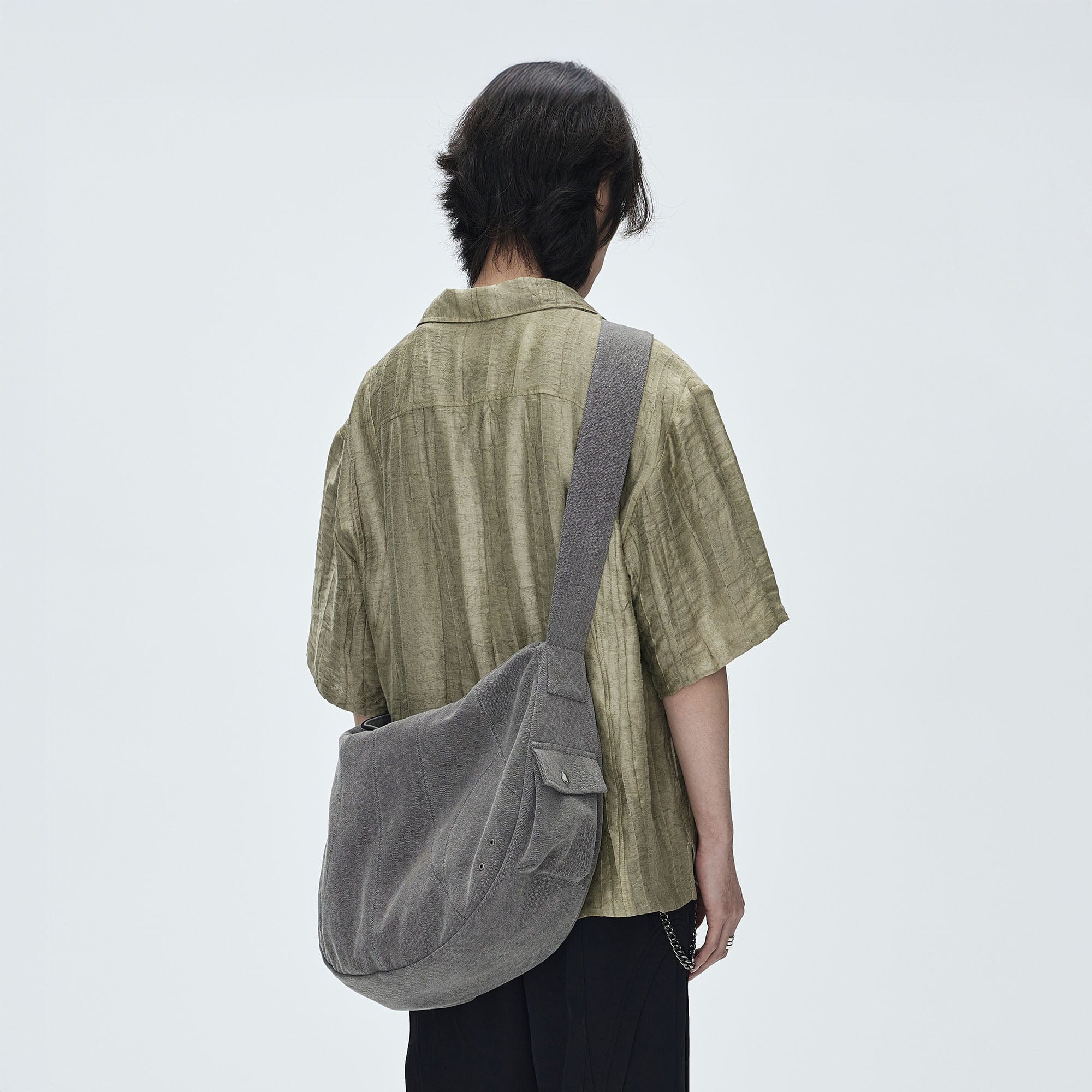 CATSSTAC Distressed Arc Panel Oversized Canvas Shoulder Bag, premium urban and streetwear designers apparel on PROJECTISR.com, CATSSTAC