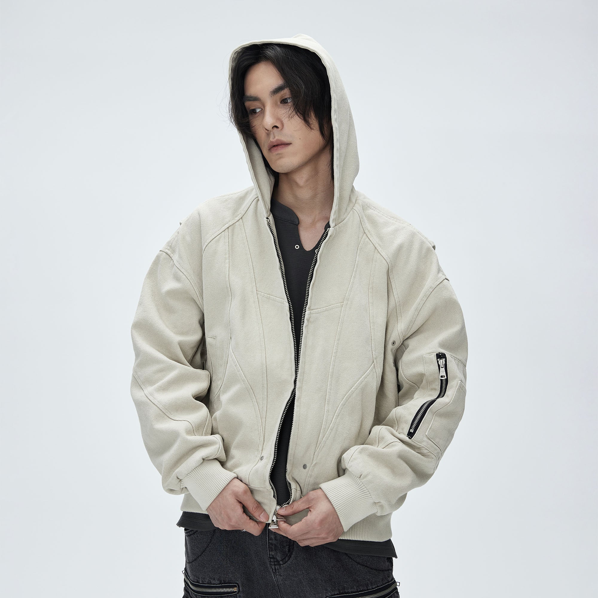 CATSSTAC Deconstructed Paneled Washed Hooded Jacket, premium urban and streetwear designers apparel on PROJECTISR.com, CATSSTAC