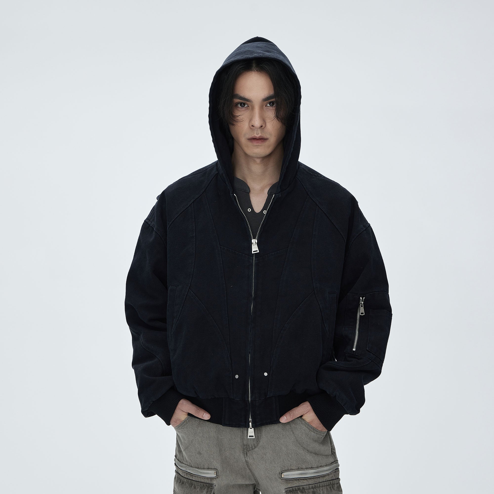 CATSSTAC Deconstructed Paneled Washed Hooded Jacket, premium urban and streetwear designers apparel on PROJECTISR.com, CATSSTAC