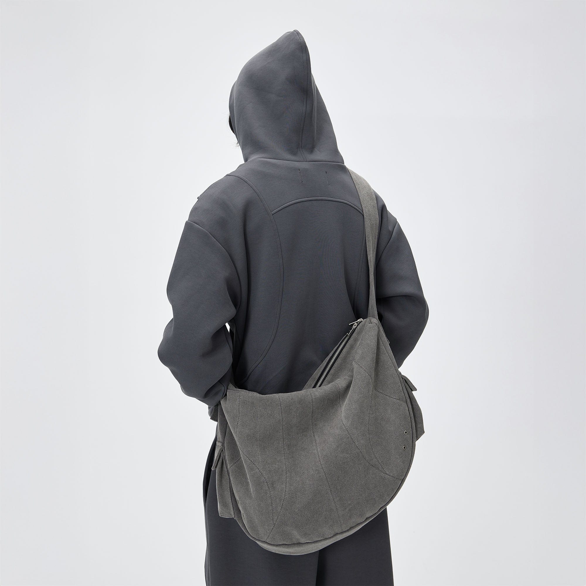 CATSSTAC Distressed Arc Panel Oversized Canvas Shoulder Bag, premium urban and streetwear designers apparel on PROJECTISR.com, CATSSTAC