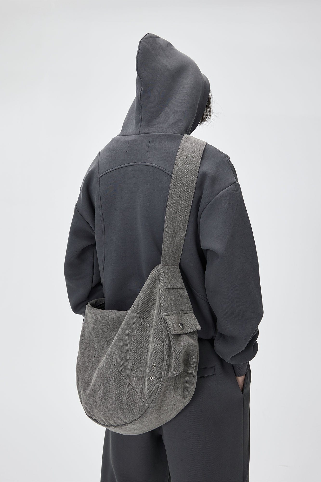 CATSSTAC Distressed Arc Panel Oversized Canvas Shoulder Bag, premium urban and streetwear designers apparel on PROJECTISR.com, CATSSTAC