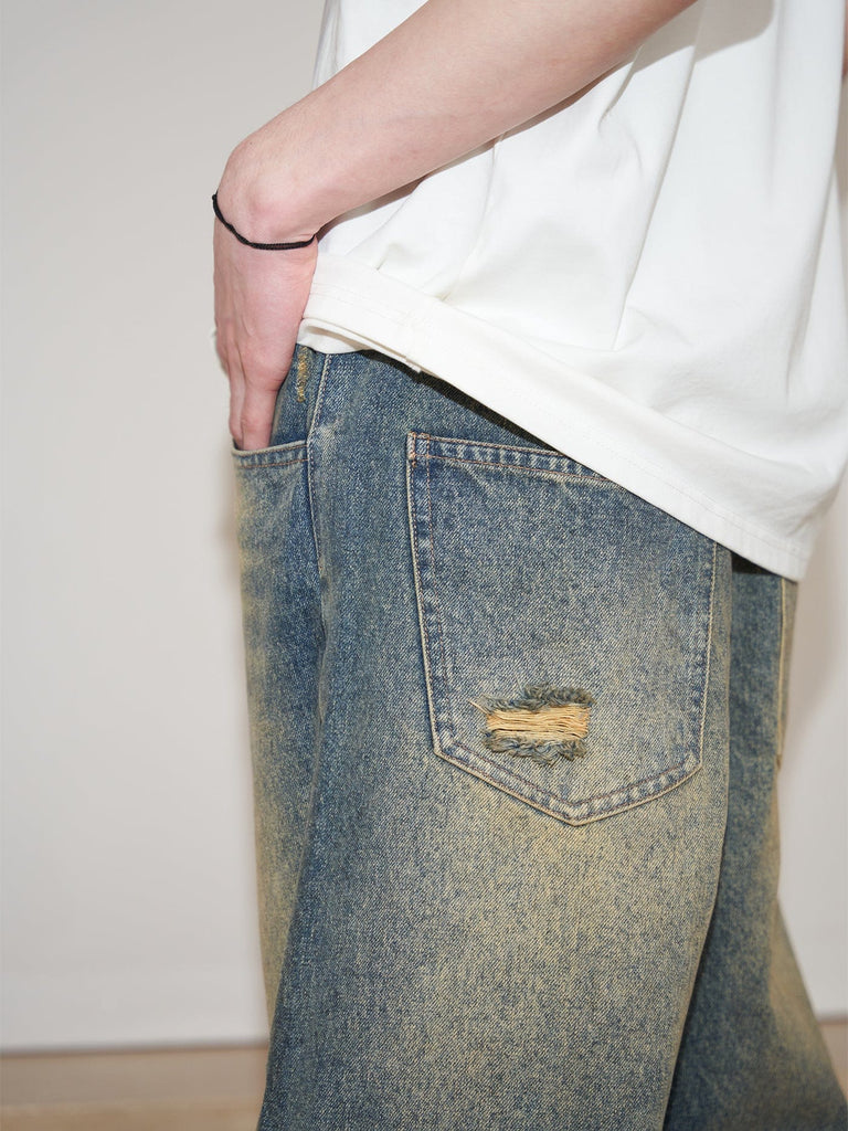49PERCENT Essential Ripped Washed Oversize Jeans, premium urban and streetwear designers apparel on PROJECTISR.com, 49PERCENT