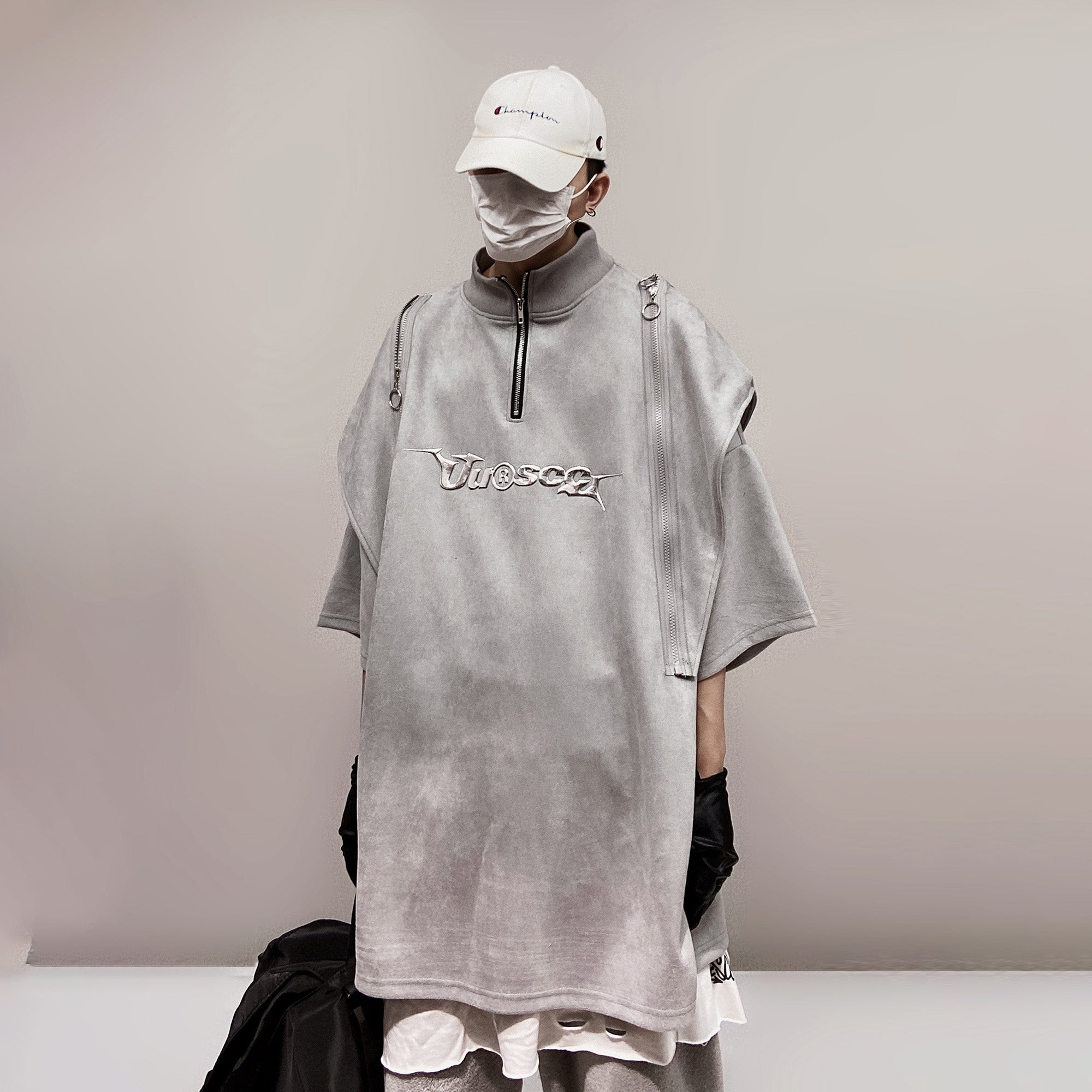 UUCSCC Padded-Shoulder Suede Oversized Turtleneck Tee