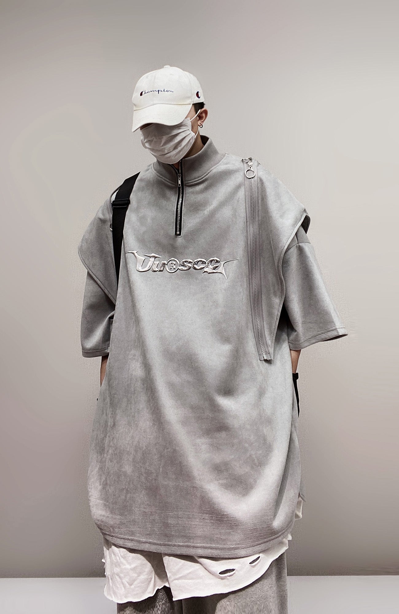 UUCSCC Padded-Shoulder Suede Oversized Turtleneck Tee