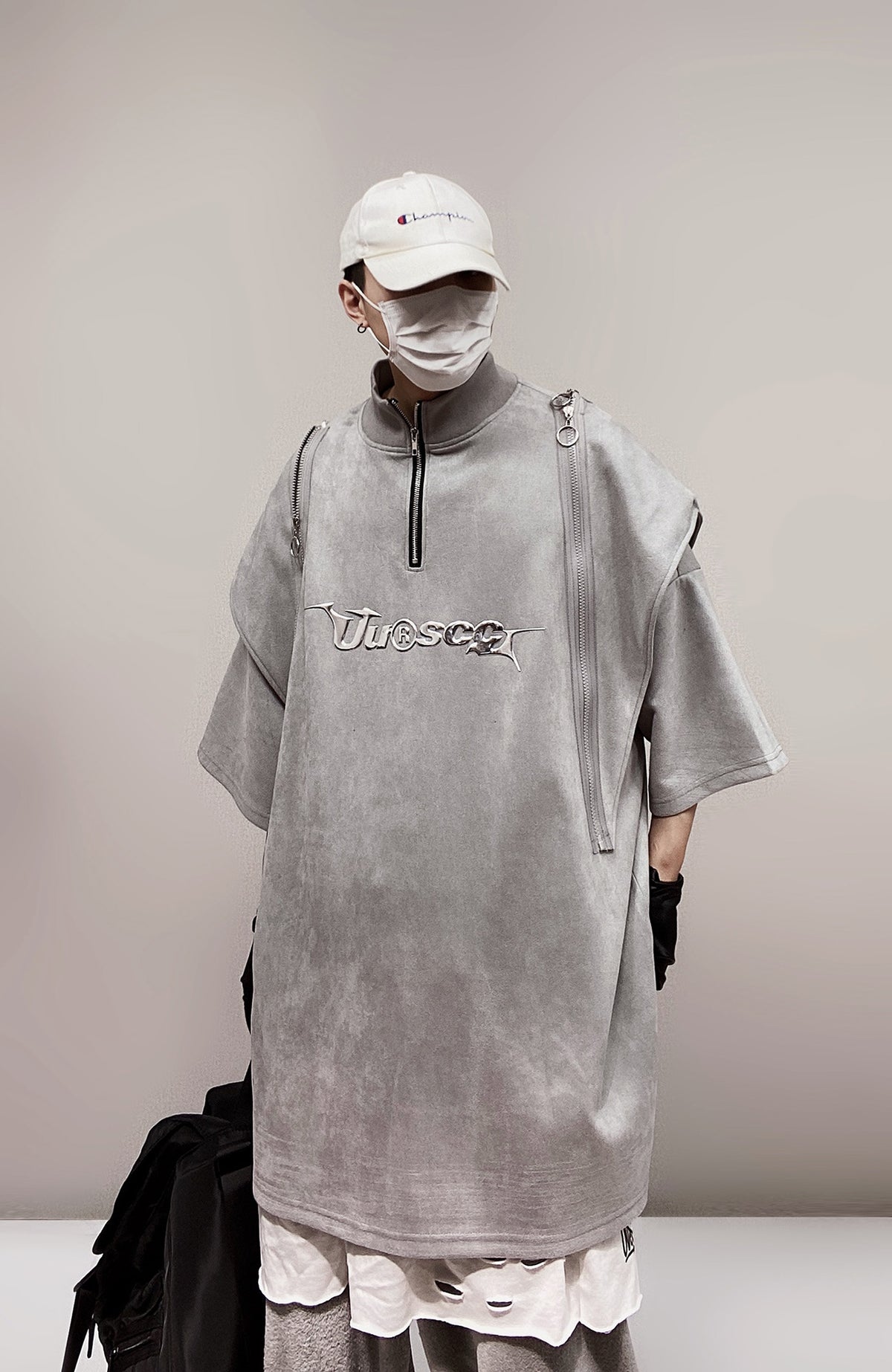 UUCSCC Padded-Shoulder Suede Oversized Turtleneck Tee