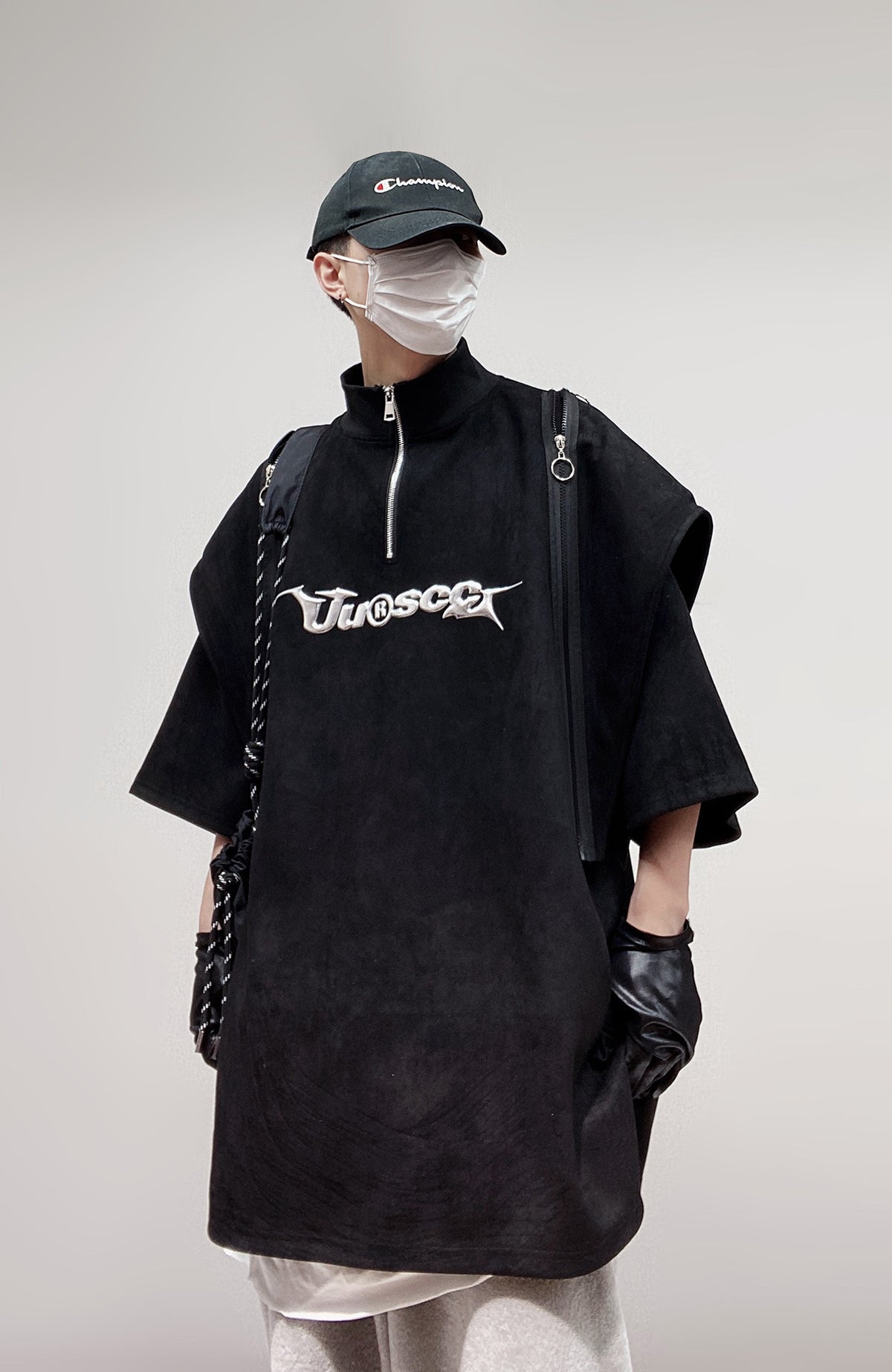 UUCSCC Padded-Shoulder Suede Oversized Turtleneck Tee