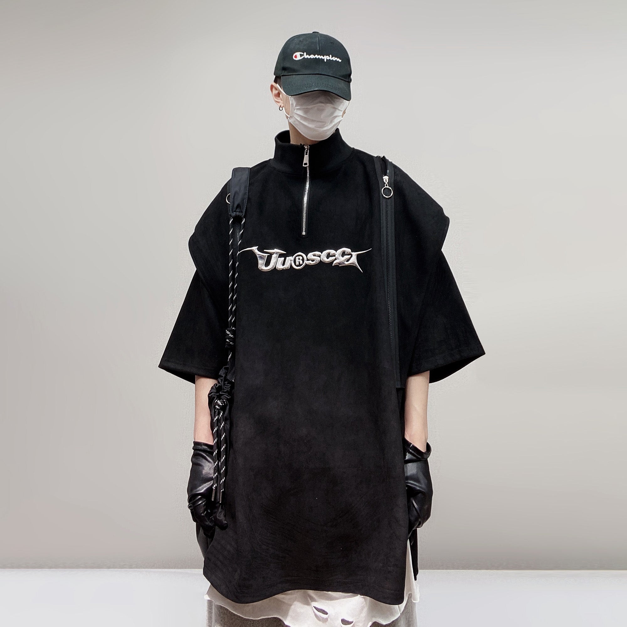 UUCSCC Padded-Shoulder Suede Oversized Turtleneck Tee