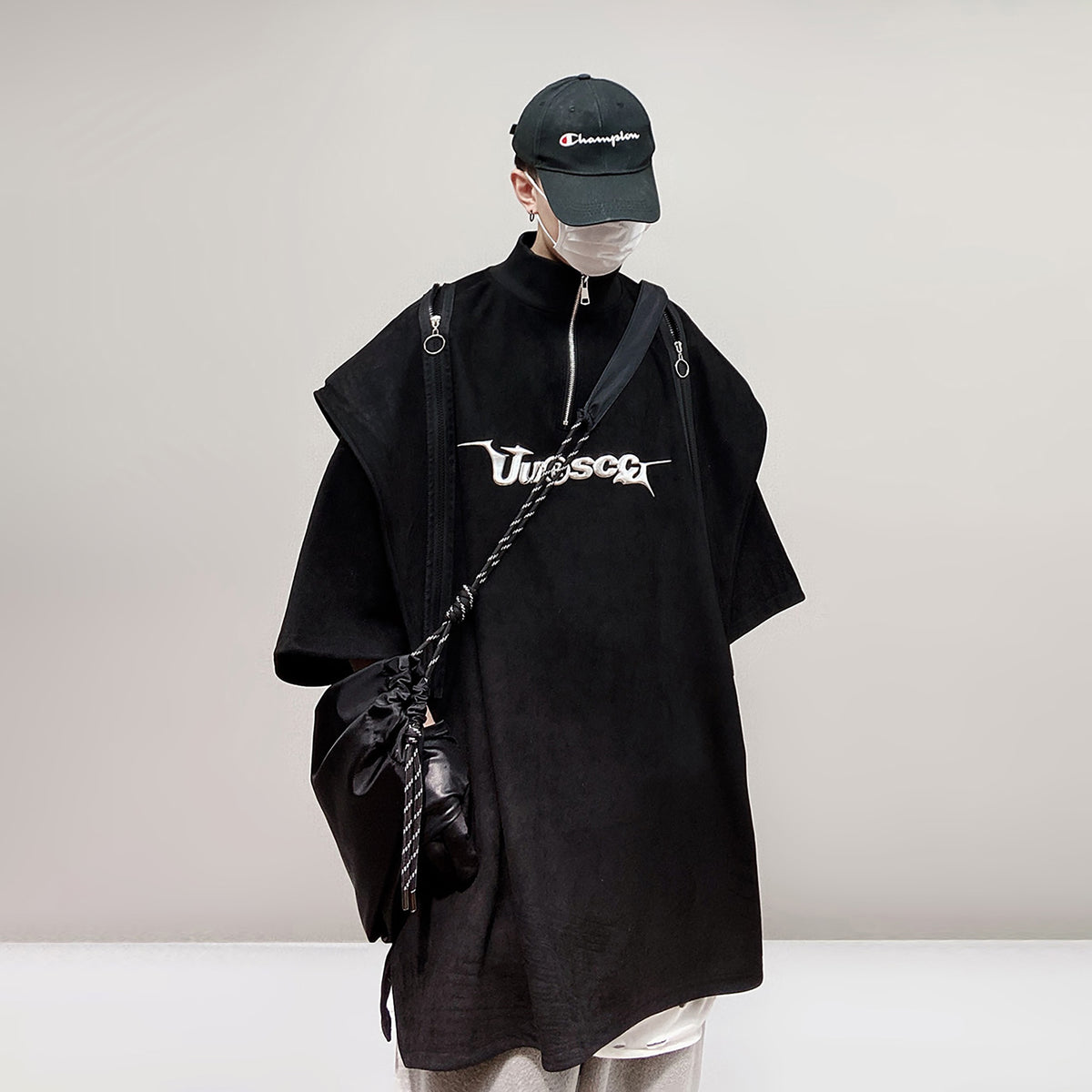 UUCSCC Padded-Shoulder Suede Oversized Turtleneck Tee