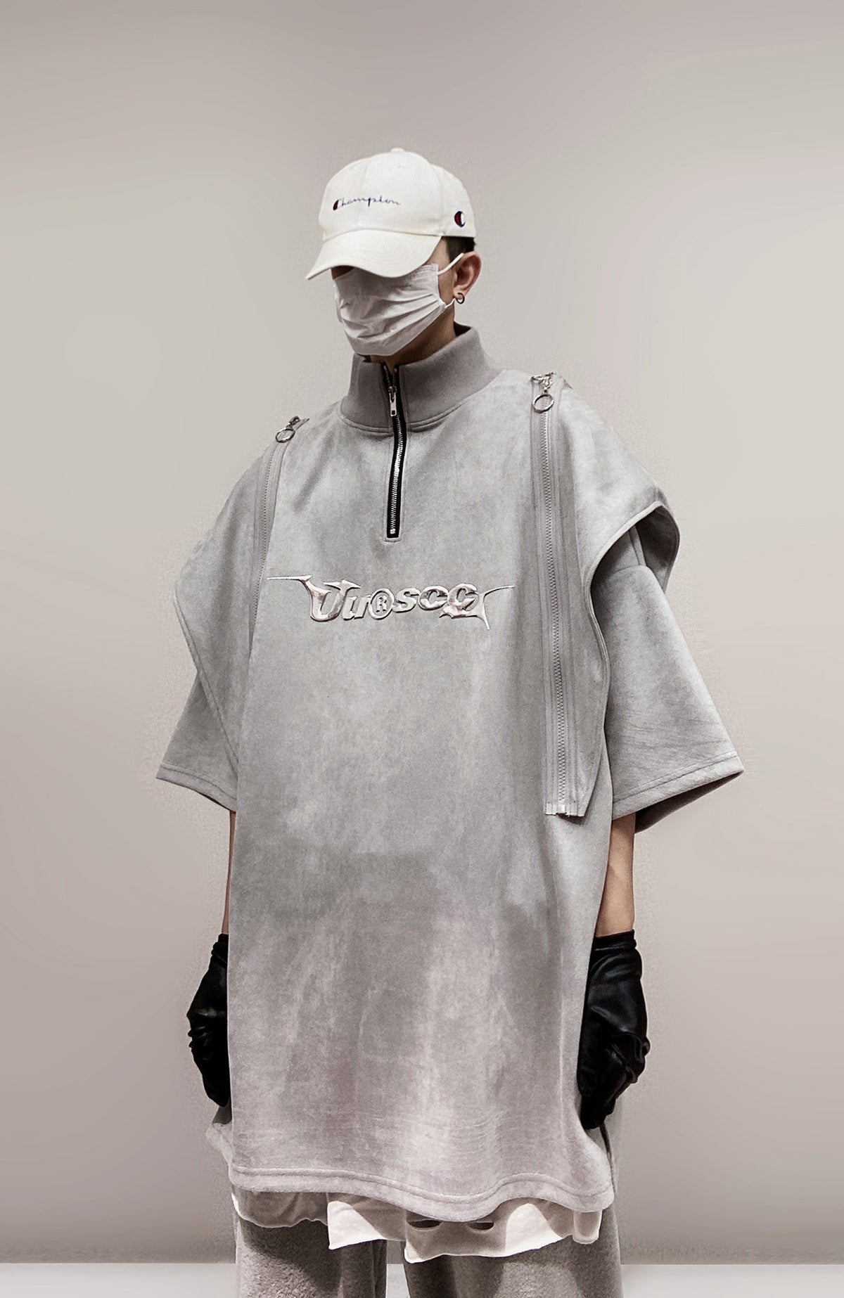 UUCSCC Padded-Shoulder Suede Oversized Turtleneck Tee