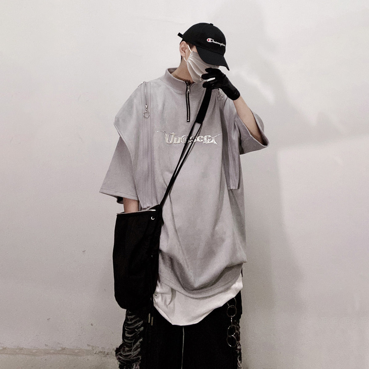 UUCSCC Padded-Shoulder Suede Oversized Turtleneck Tee