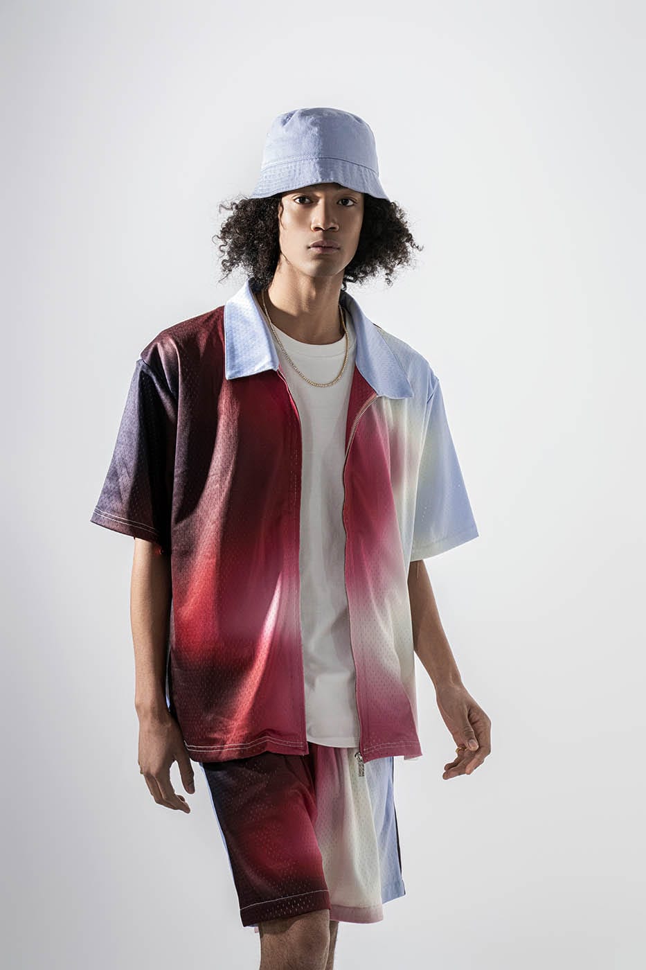 REDH Blazing Gradient Mesh Zip-up Half Shirt