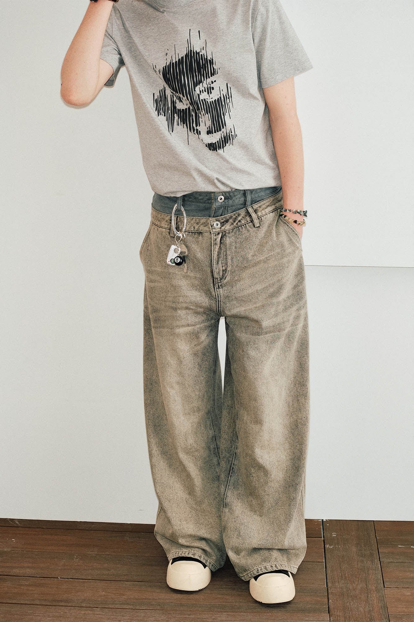 KREATE Washed Double-Waist Jeans