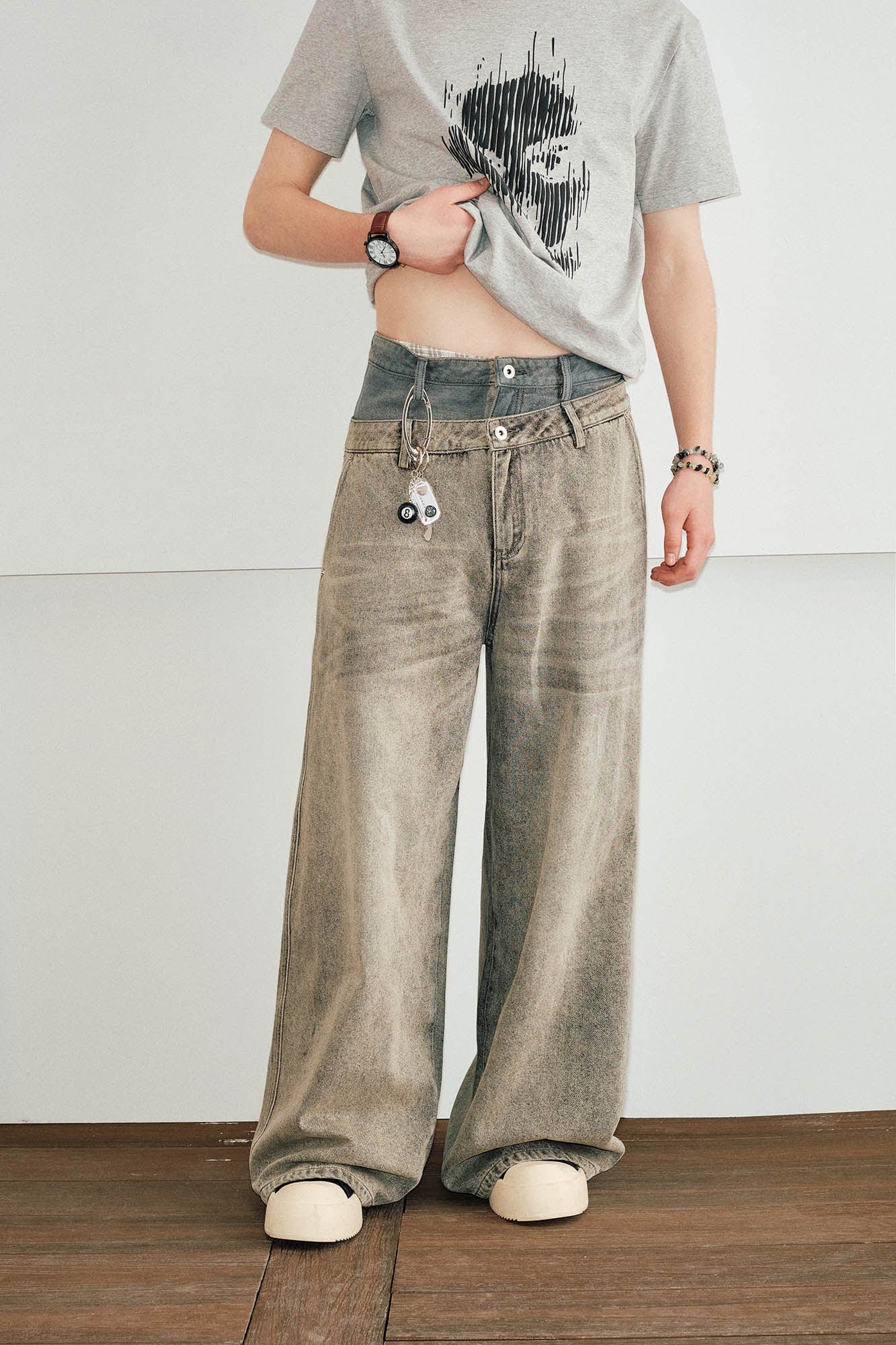 KREATE Washed Double-Waist Jeans