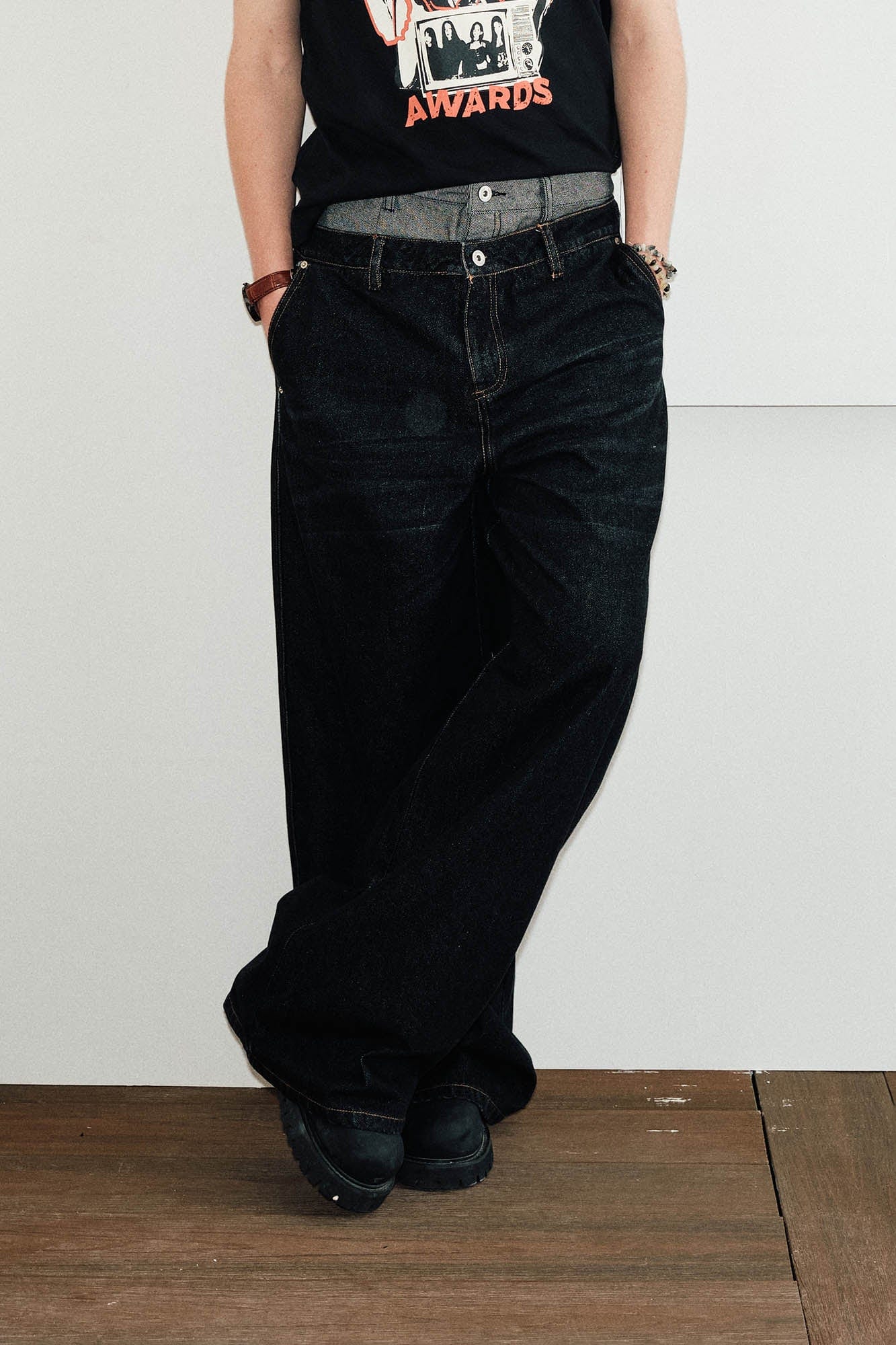 KREATE Washed Double-Waist Jeans