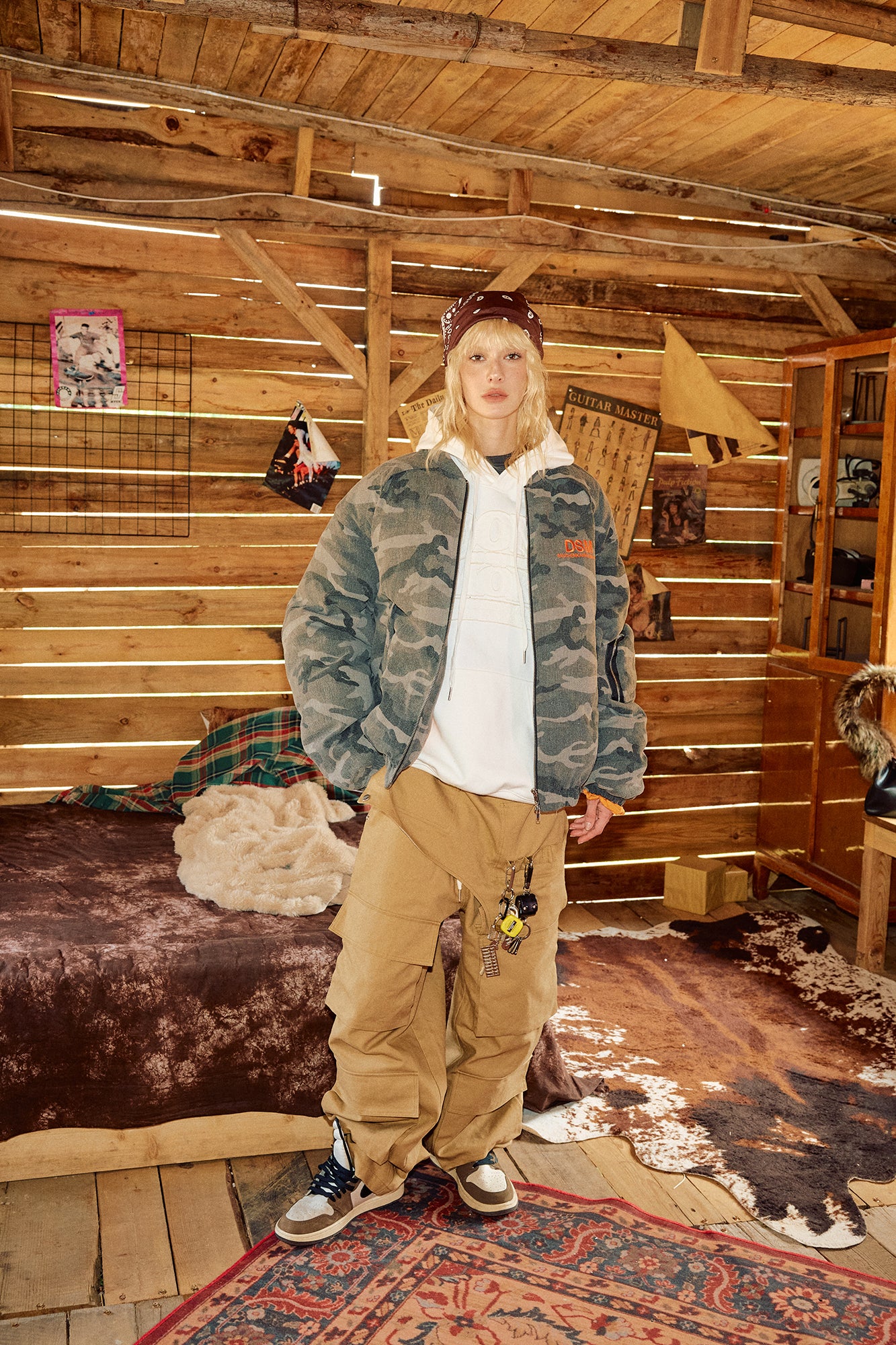 DONSMOKE Paneled Camo Embroidered LOGO Bomber Jacket