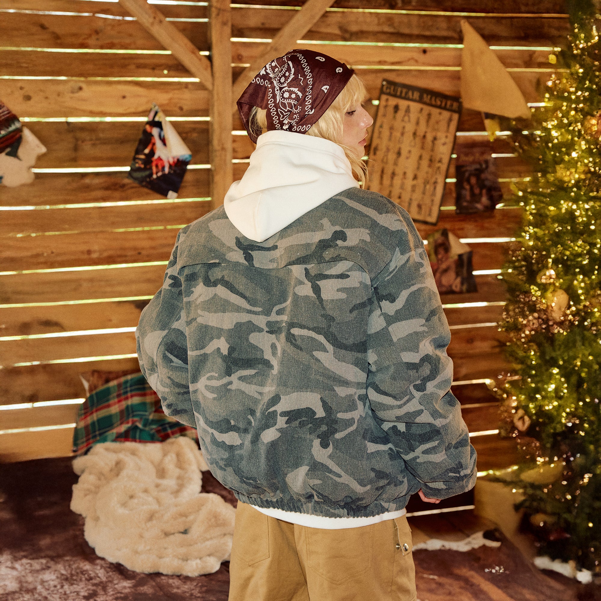 DONSMOKE Paneled Camo Embroidered LOGO Bomber Jacket
